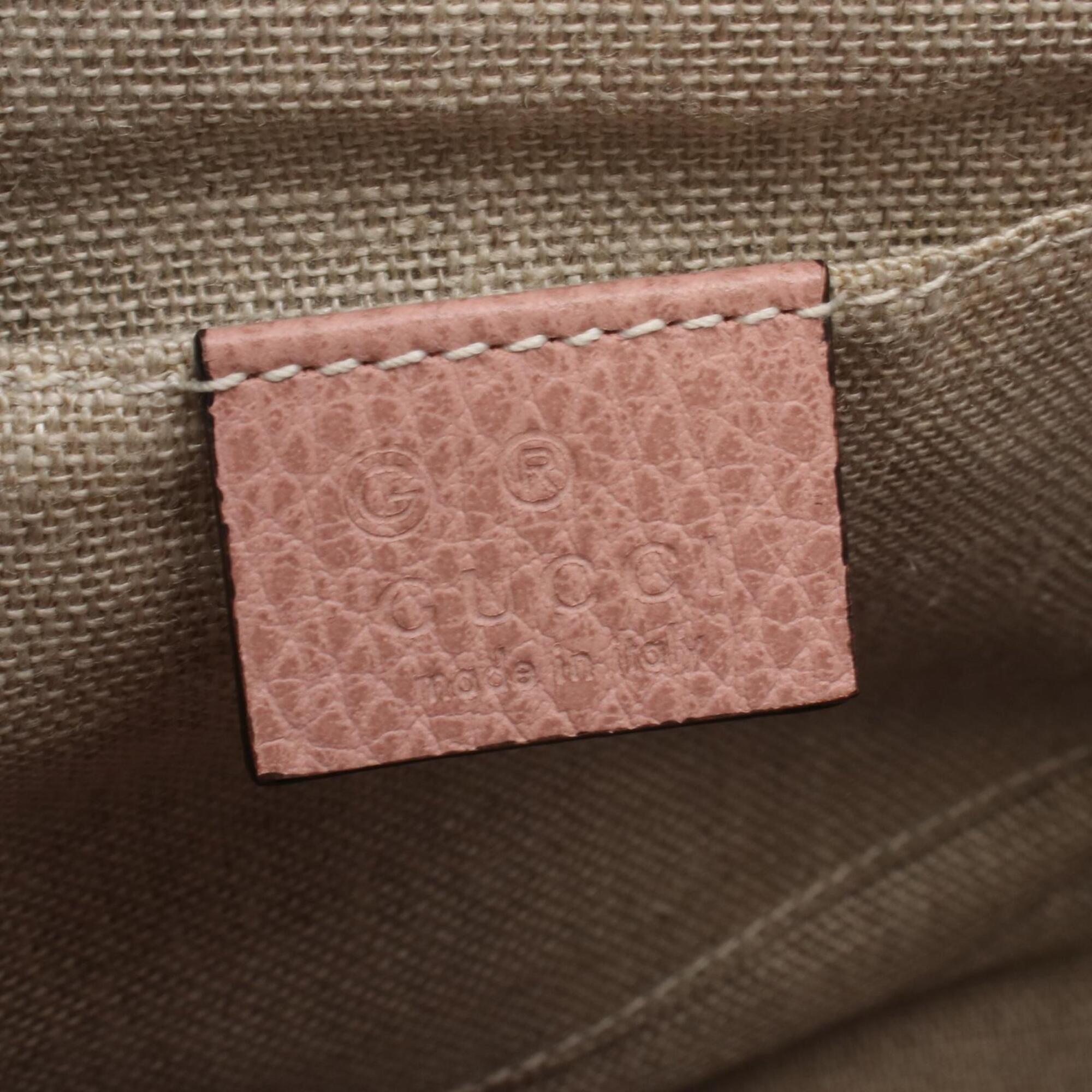 Gucci Beige Brown Pink Canvas Leather Handbag Shoulder Bag (Pre-Owned)