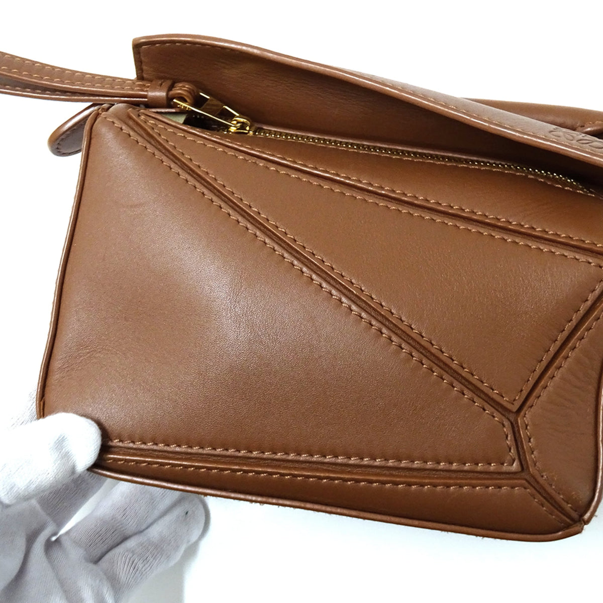 Loewe Puzzle Brown Leather Handbag Shoulder Bag (Pre-Owned)