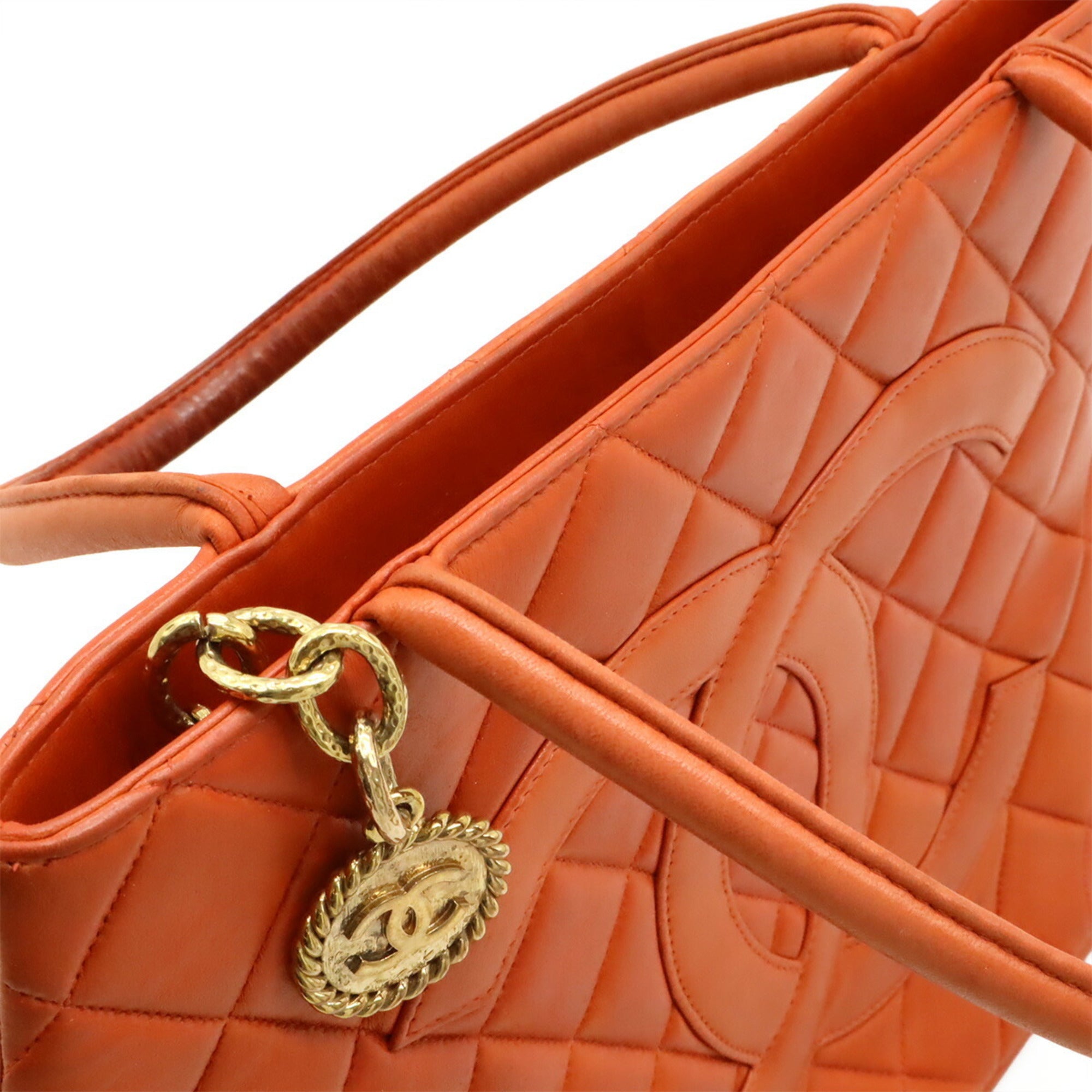 Chanel Matelasse Orange Leather Shoulder Bag Tote Bag (Pre-Owned)