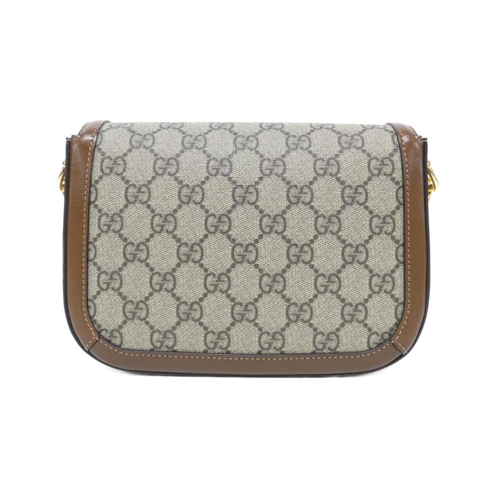 Gucci Beige Brown Gg Supreme Canvas Leather Shoulder Bag (Pre-Owned)