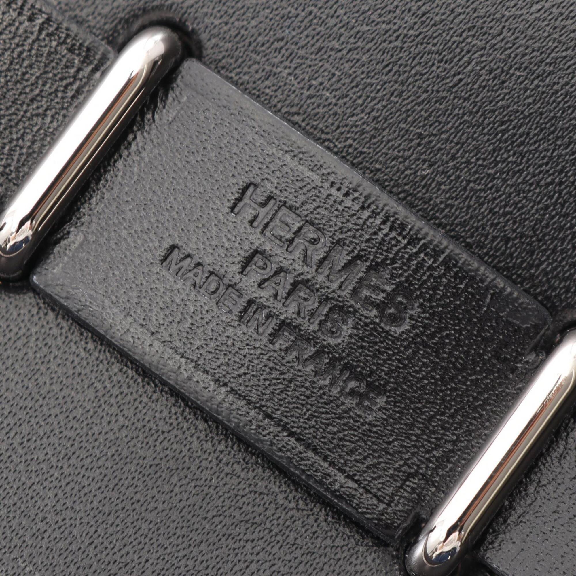 Hermes Black Canvas Leather Handbag Shoulder Bag (Pre-Owned)