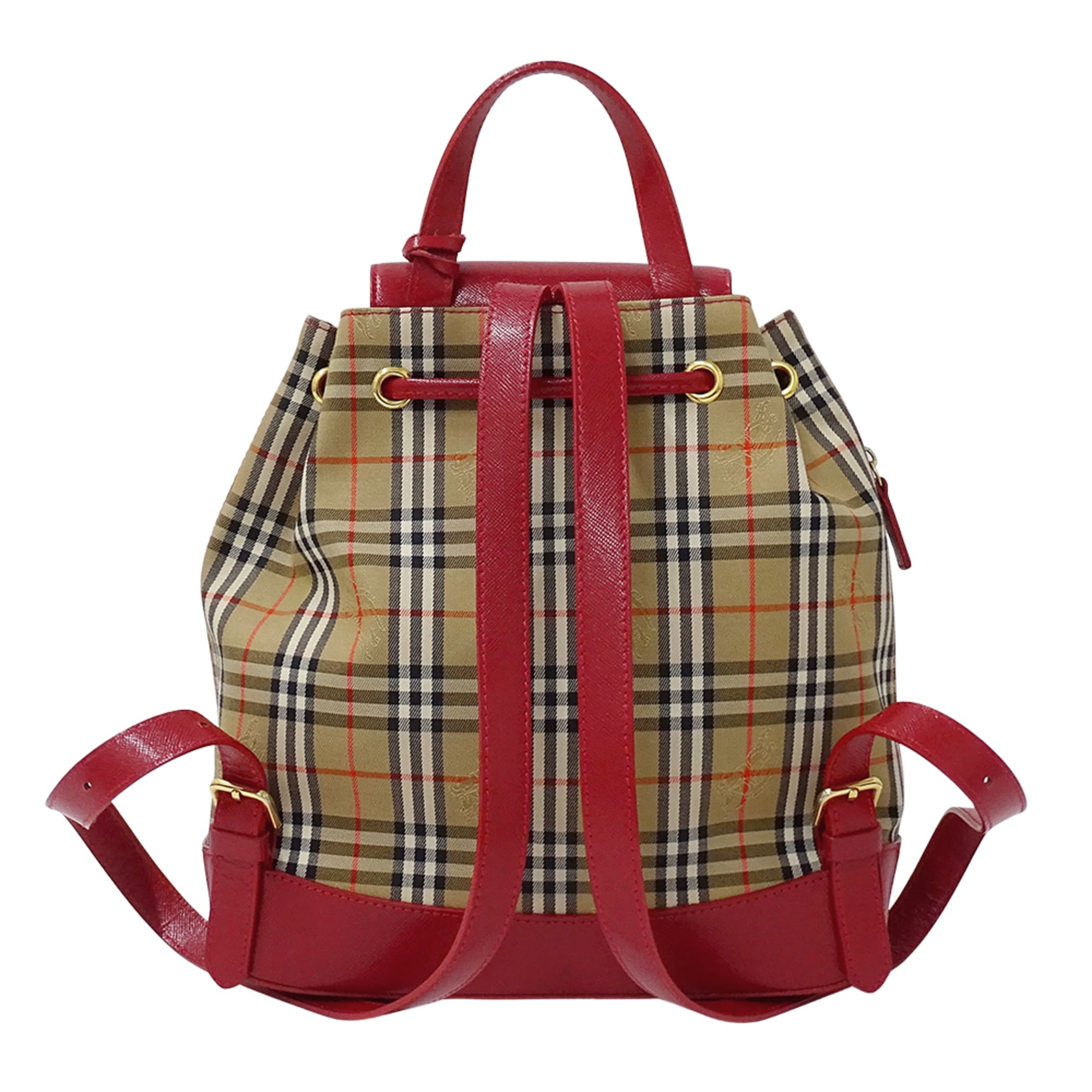 Burberry Beige Red Color Canvas Handbag (Pre-Owned)