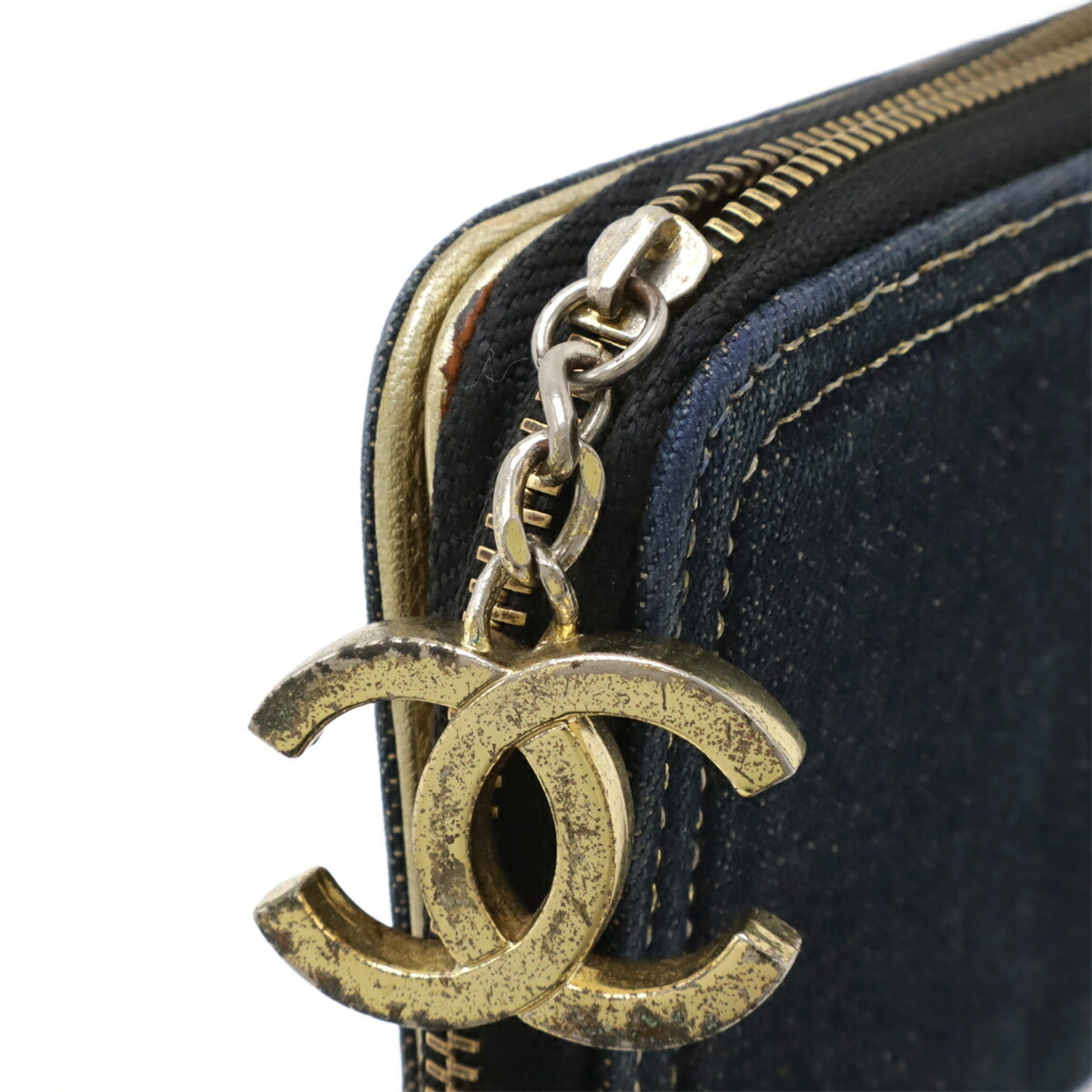 Chanel Denim Leather Long Wallet (Bi-Fold) (Pre-Owned)