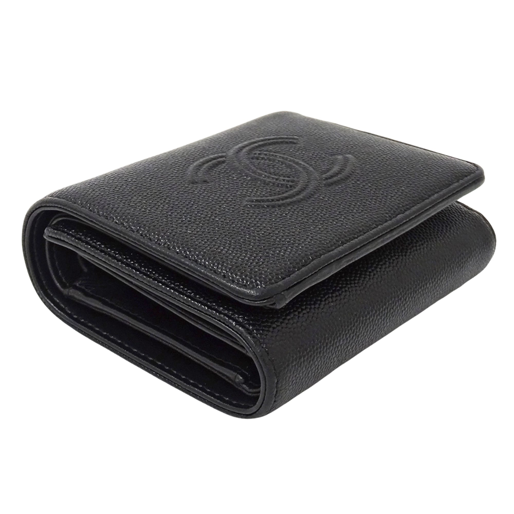 Chanel Black Grained Calfskin Wallet (Tri-Fold) (Pre-Owned)