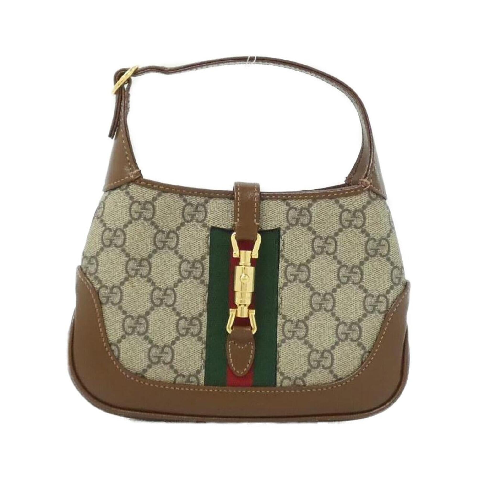 Gucci Beige Brown Gg Supreme Canvas Leather Handbag (Pre-Owned)