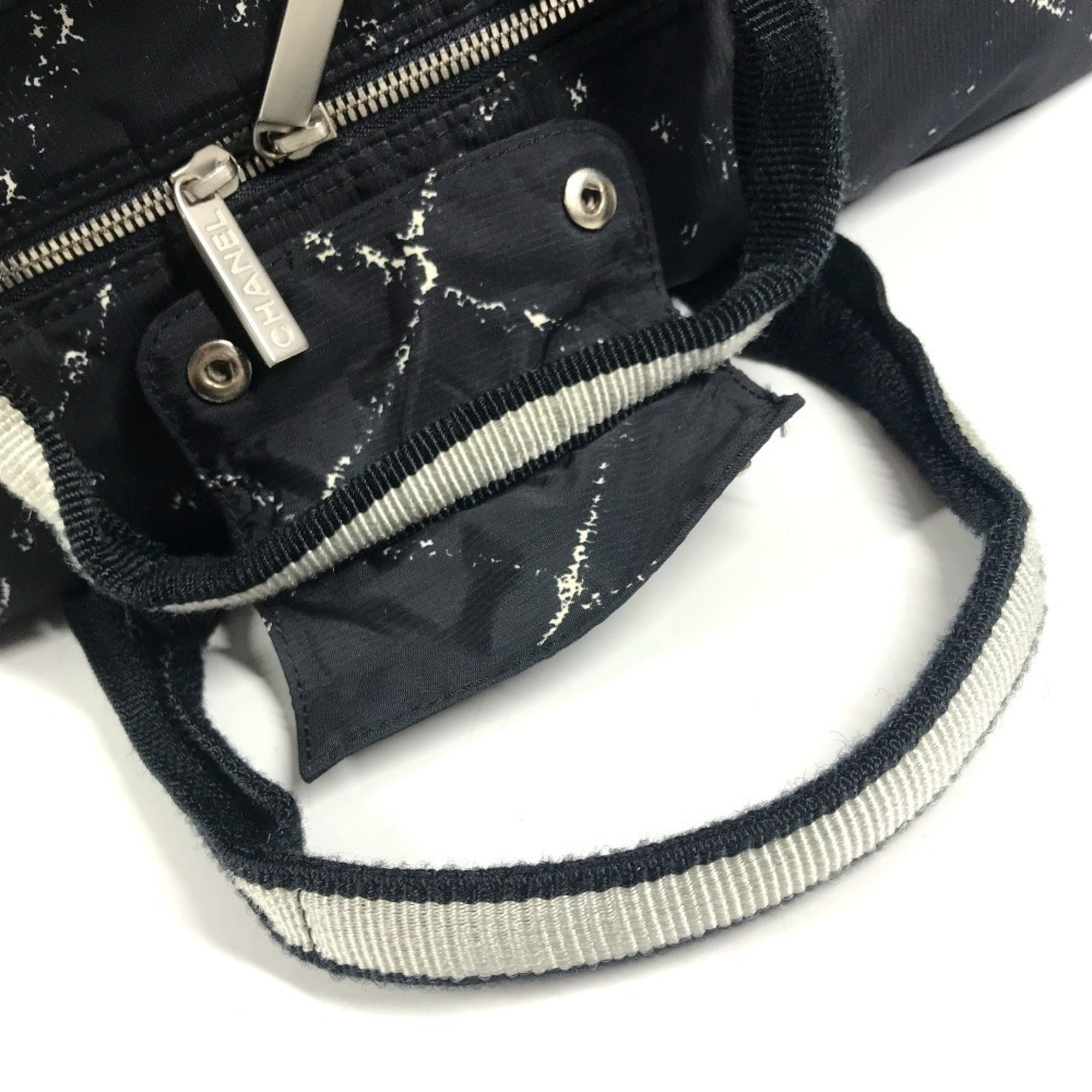 Chanel Black White Nylon Boston Bag Shoulder Bag (Pre-Owned)