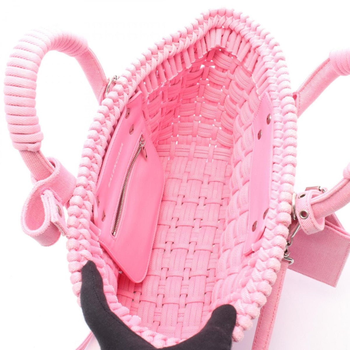 Balenciaga Pink Canvas Basket Handbag Tote Bag (Pre-Owned)