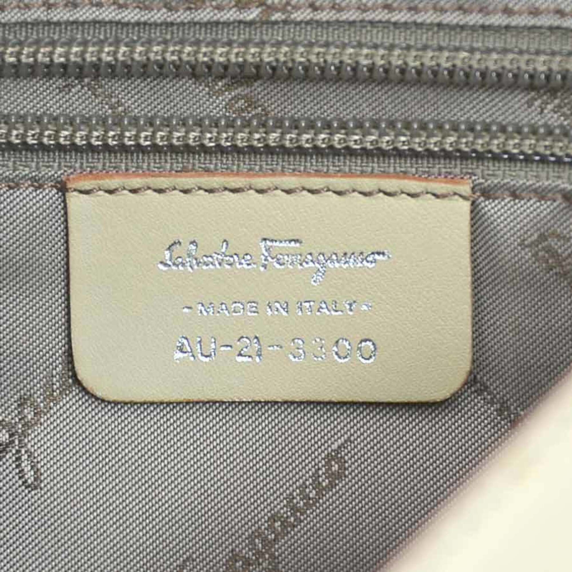 Salvatore Ferragamo Beige Canvas Leather Shoulder Bag (Pre-Owned)