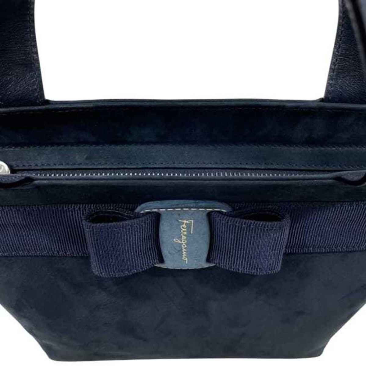 Salvatore Ferragamo Navy Suede Leather Handbag (Pre-Owned)