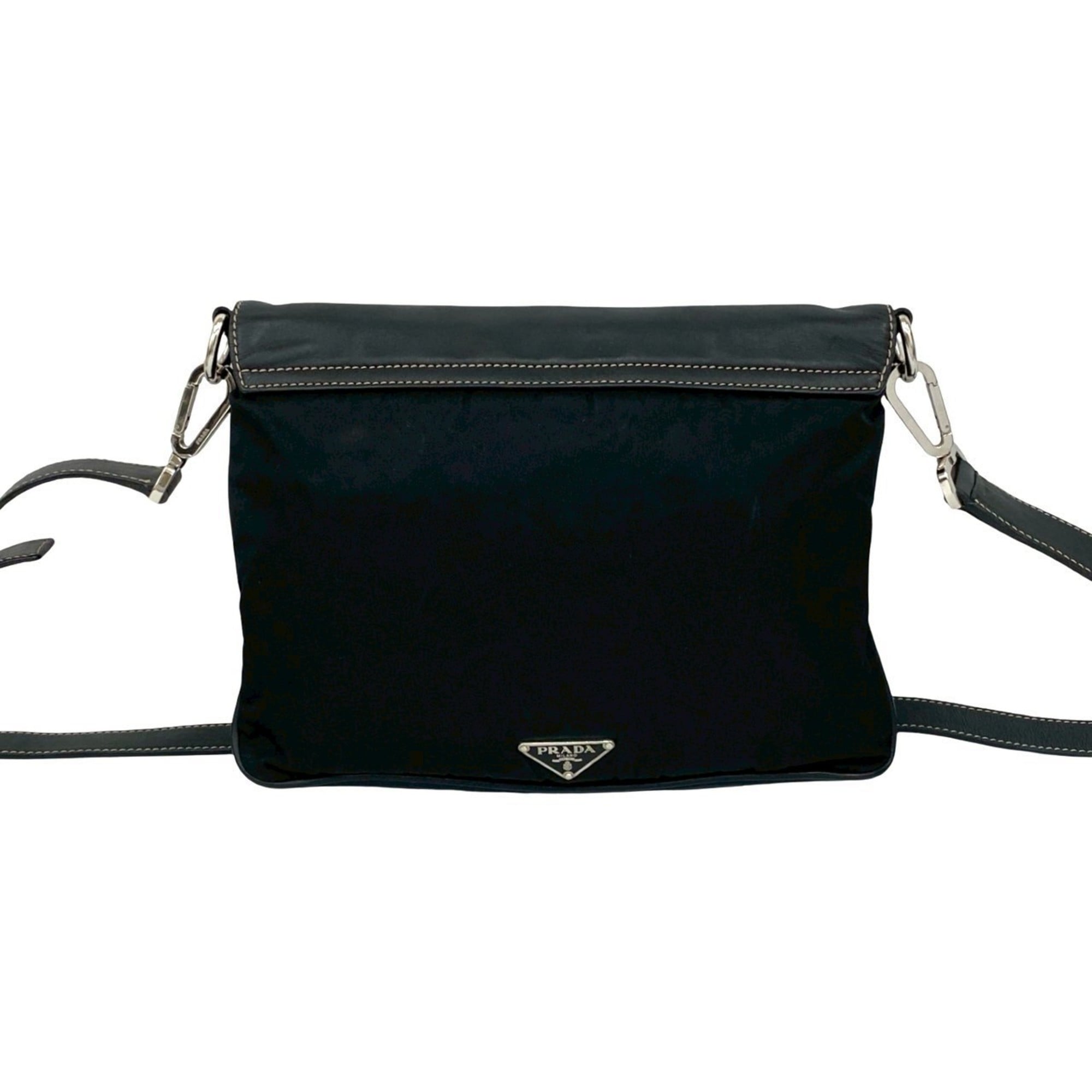 Prada Black Leather Nylon Pochette Shoulder Bag (Pre-Owned)