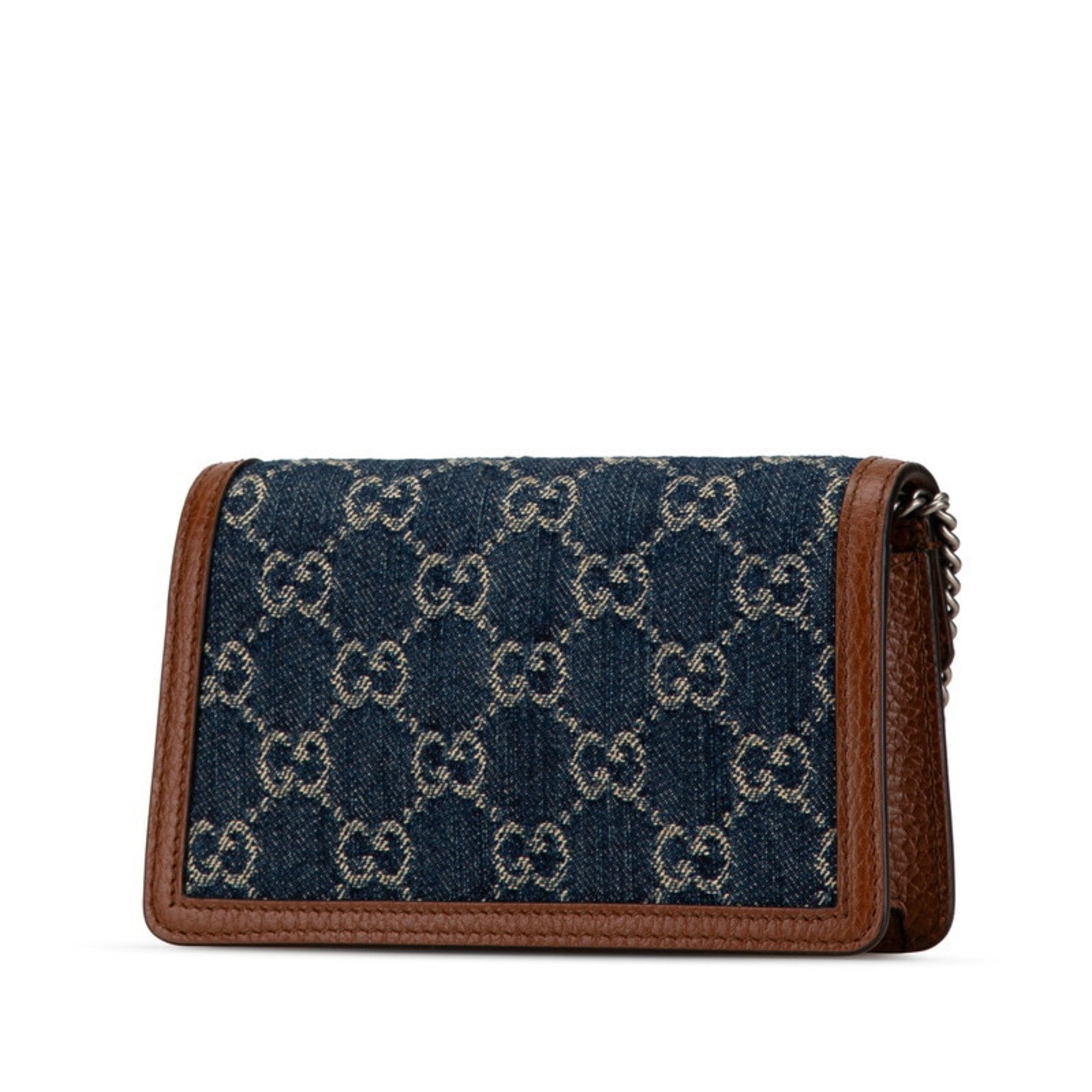 Gucci Blue Brown Denim Leather Shoulder Bag (Pre-Owned)