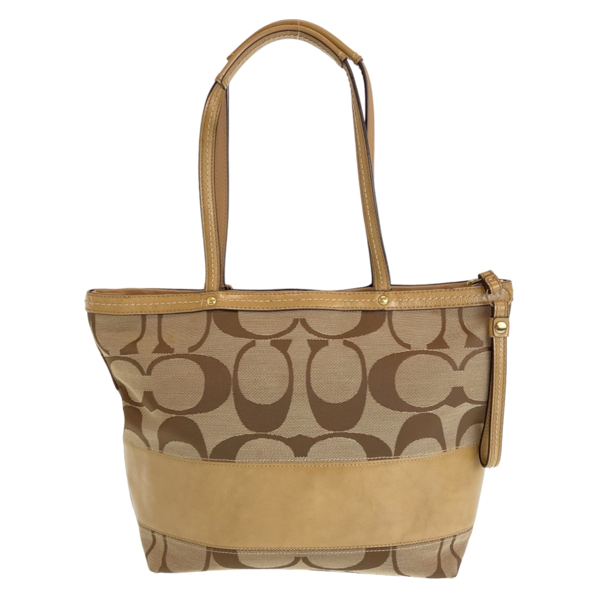 Coach Beige Brown Pink Canvas Leather Shoulder Bag Tote Bag (Pre-Owned)