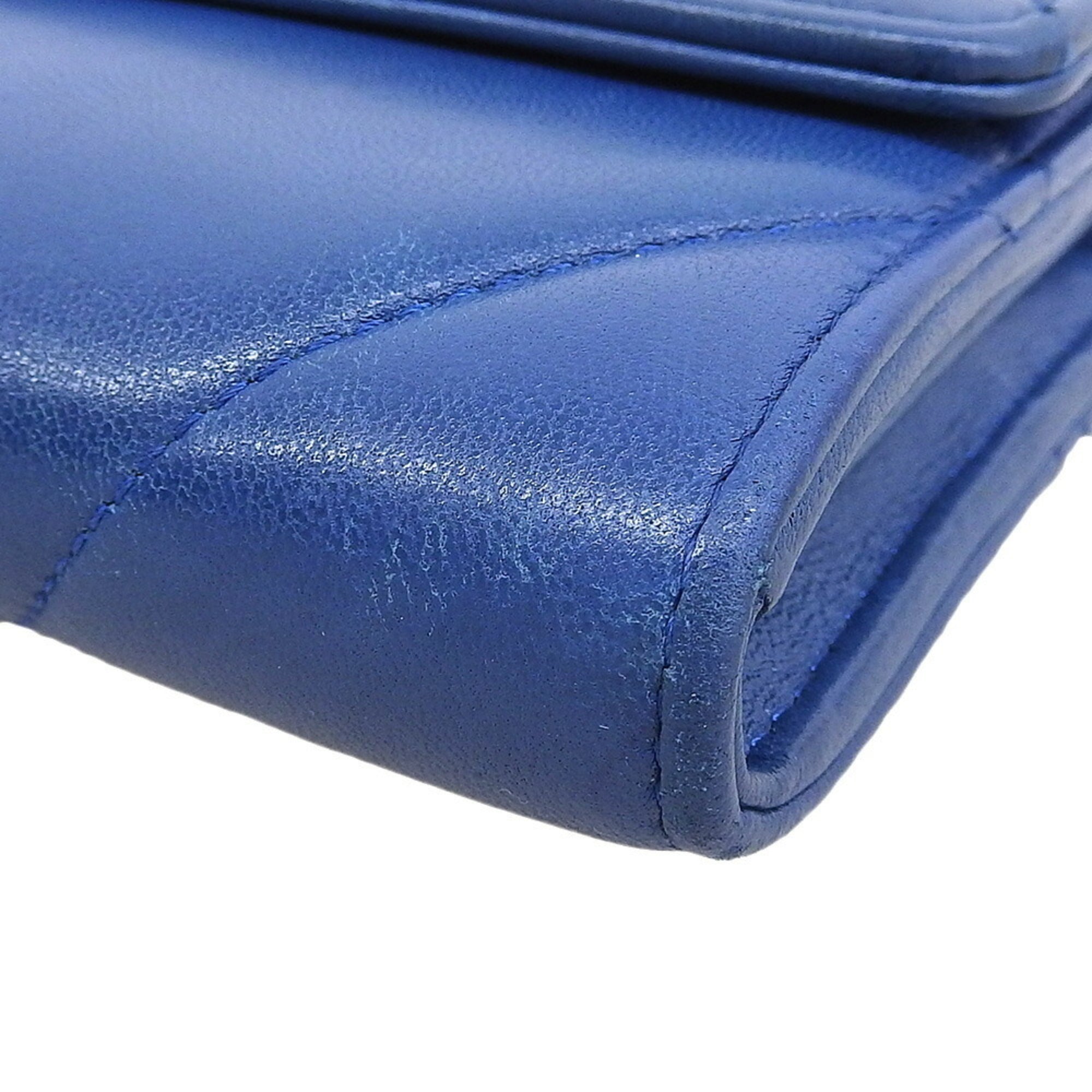 Chanel Blue Leather Long Wallet (Bi-Fold) (Pre-Owned)
