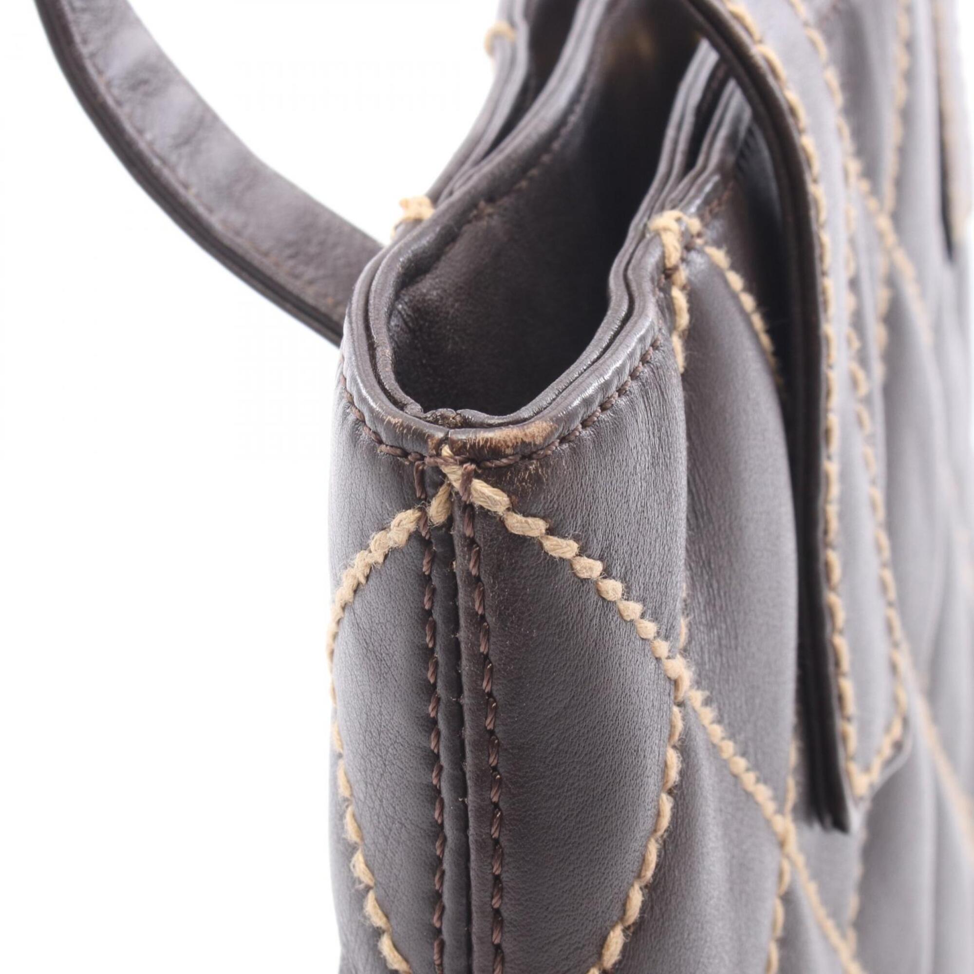 Chanel Brown Leather Handbag Tote Bag (Pre-Owned)