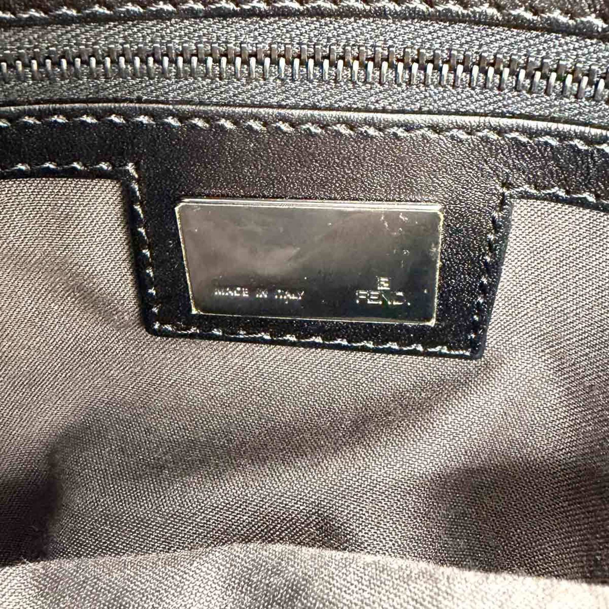 Fendi Zucchino Black Canvas Leather Baguette Bag Handbag Shoulder Bag (Pre-Owned)
