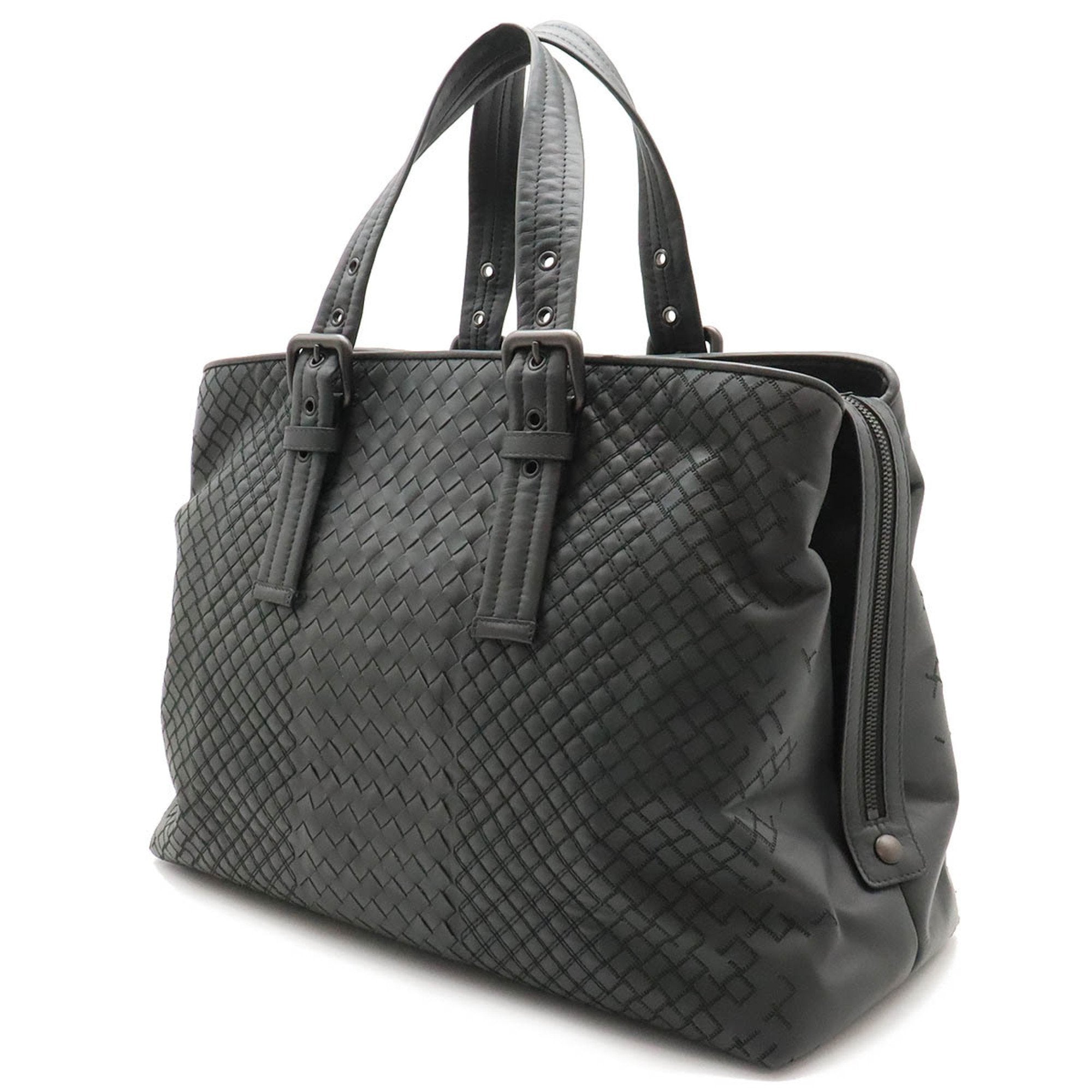 Bottega Veneta Intreccio Gray Leather Tote Bag (Pre-Owned)