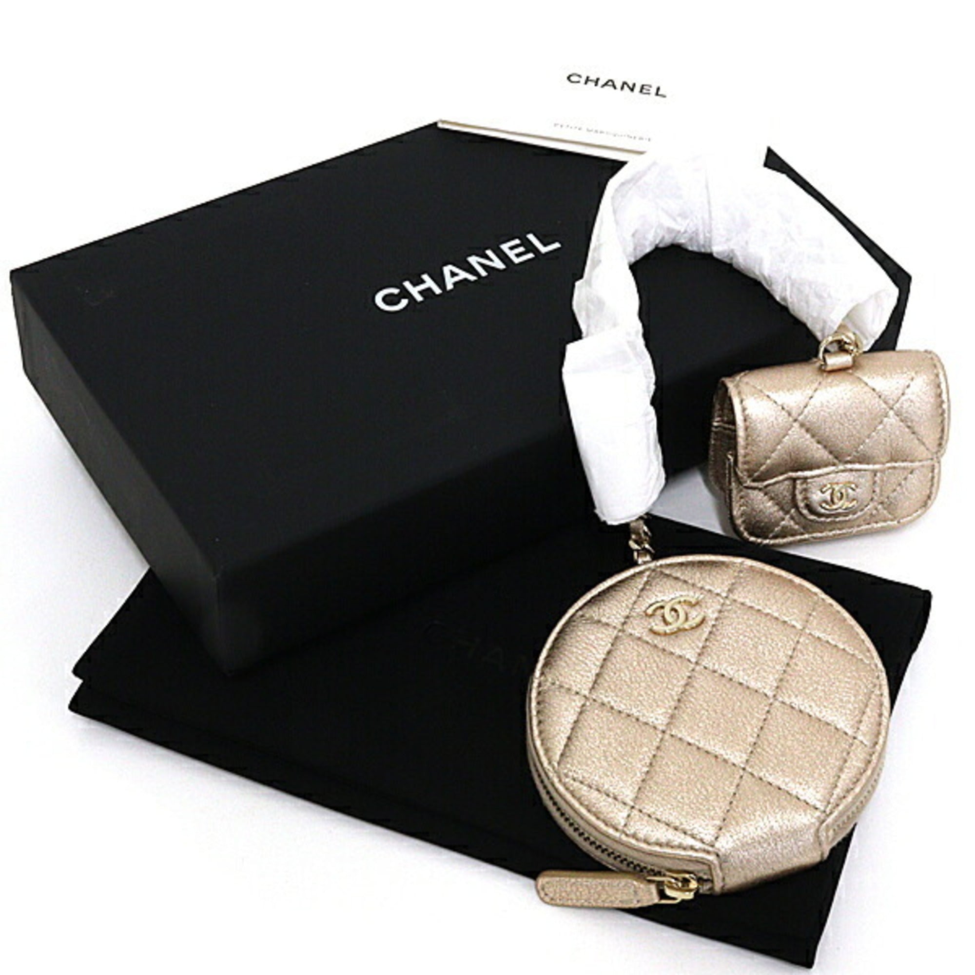 Chanel Champagne Gold Leather Coin Purse/Coin Case (Pre-Owned)