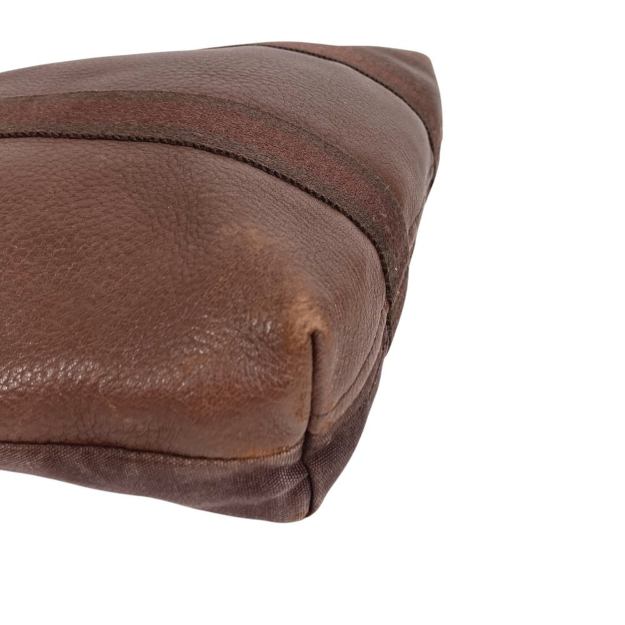 Hermes Brown Leather Canvas Handbag Tote Bag (Pre-Owned)