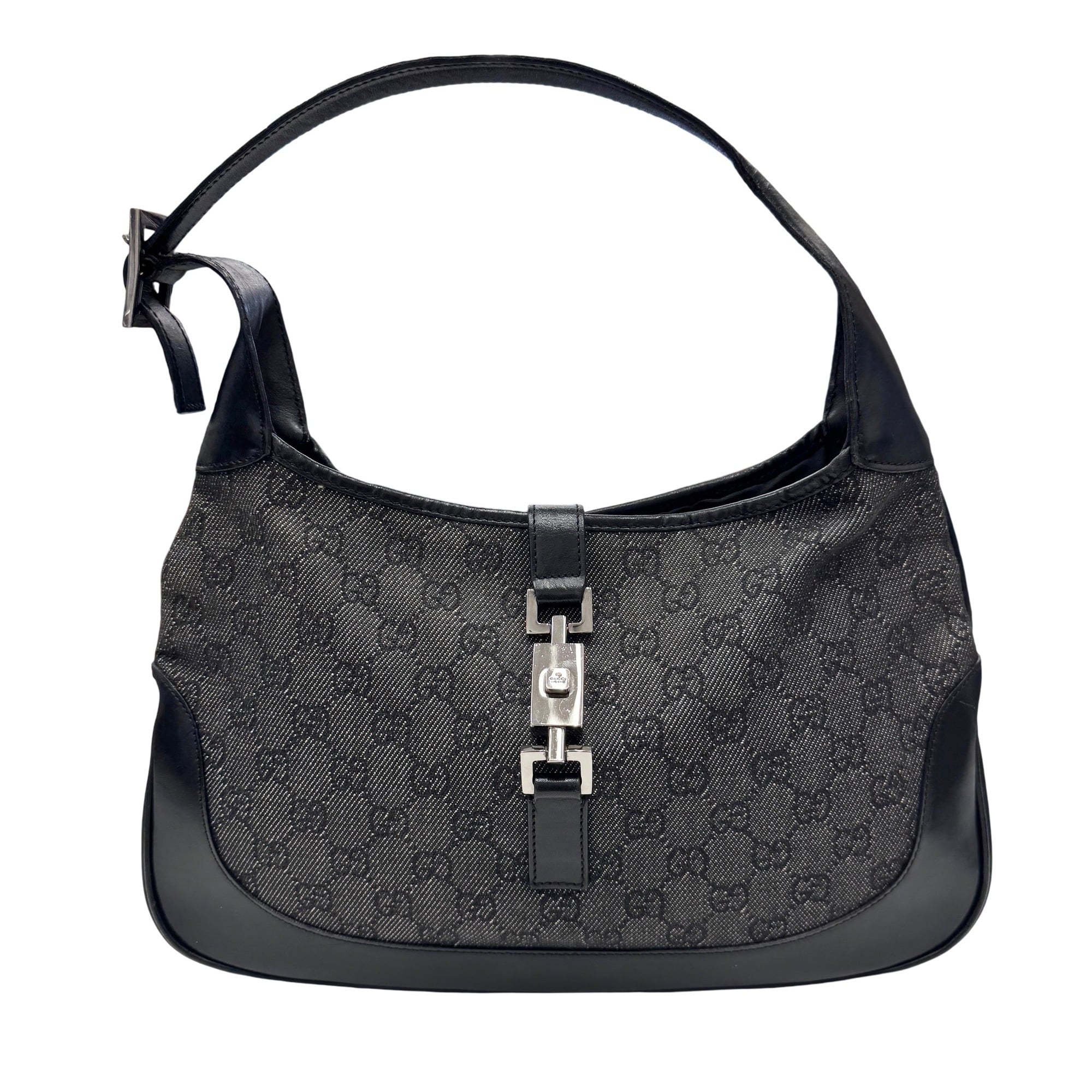 Gucci Black Canvas Leather Shoulder Bag (Pre-Owned)