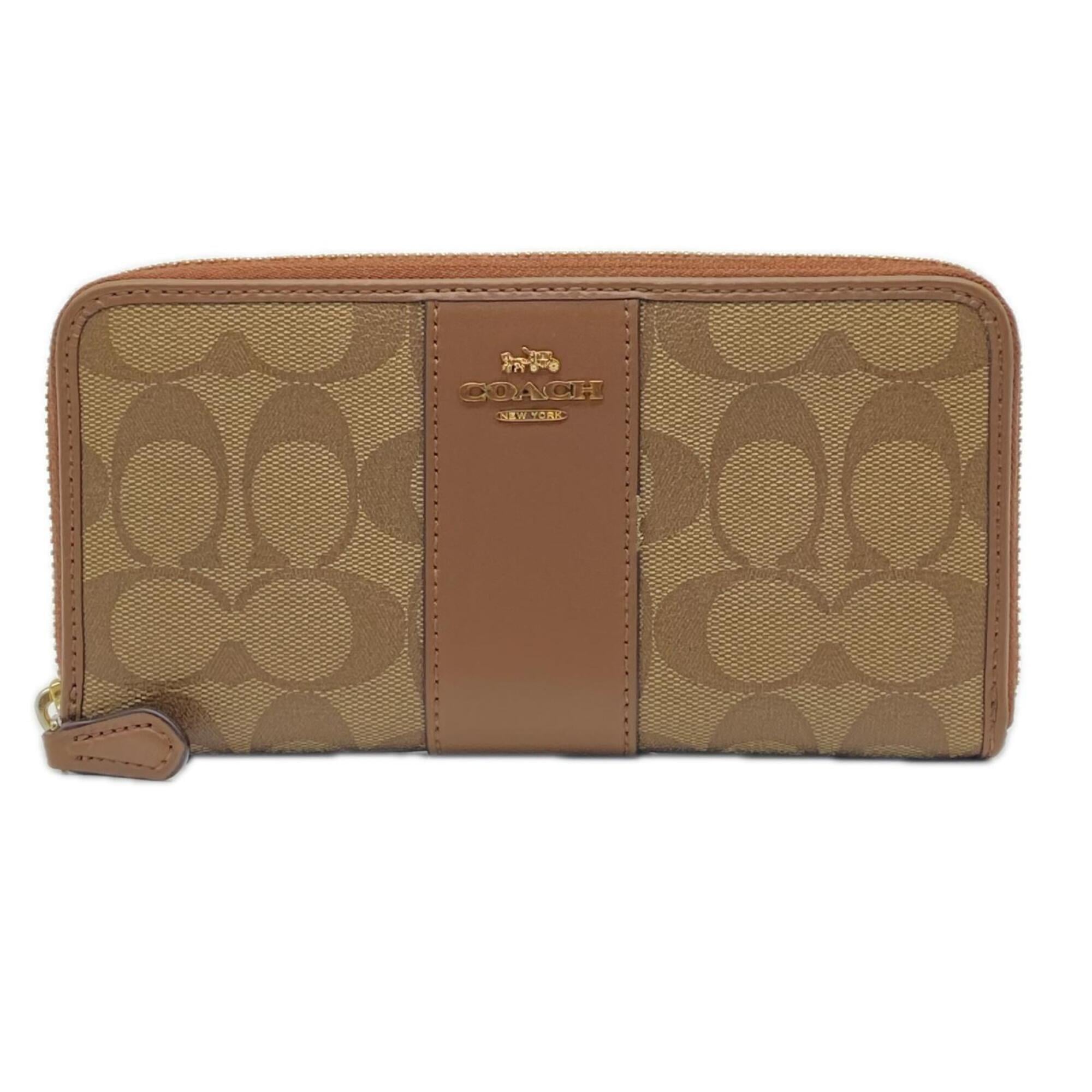 Coach Signature Beige Brown Multi-Color Signature Line Long Wallet (Bi-Fold) (Pre-Owned)