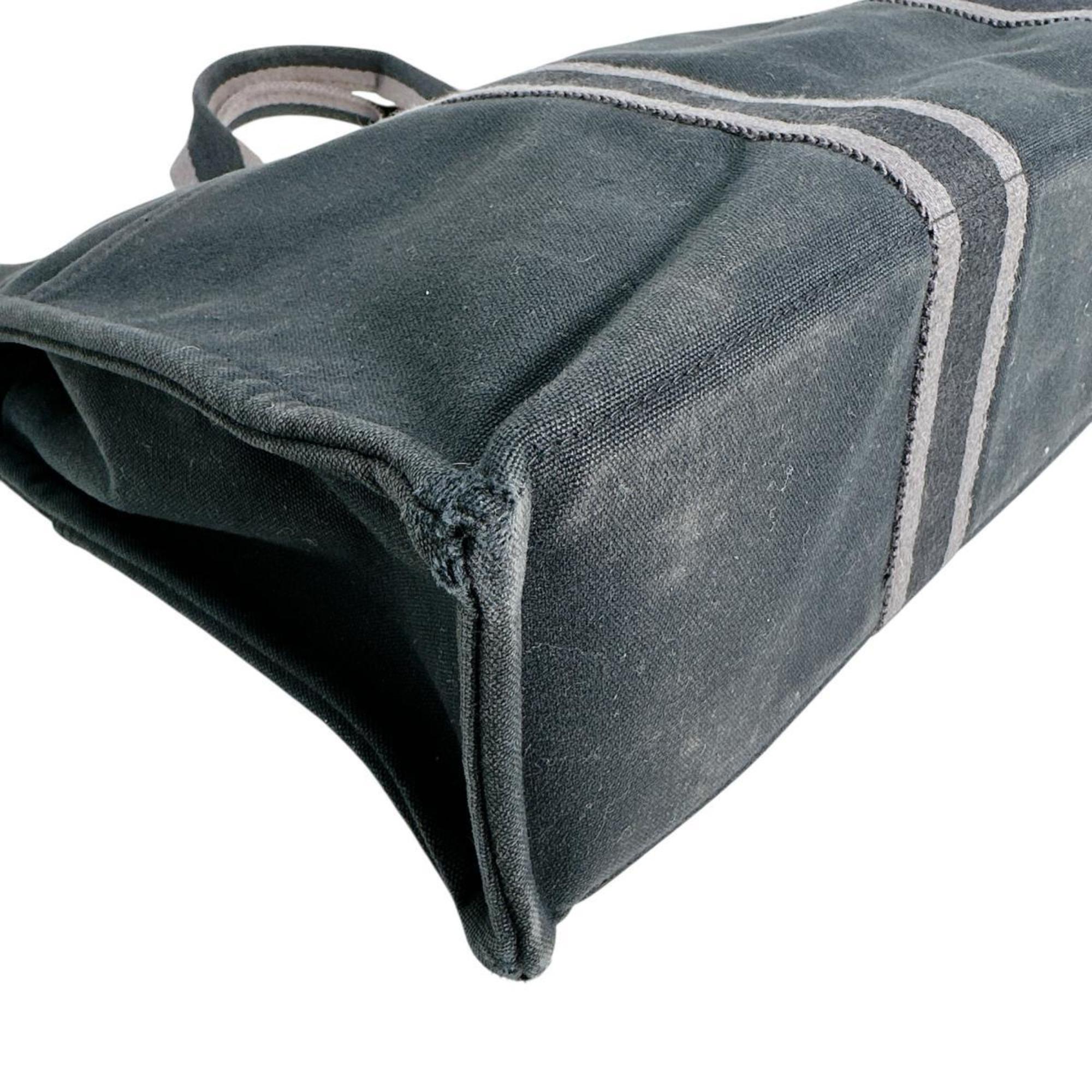Hermes Black Canvas Handbag Tote Bag (Pre-Owned)