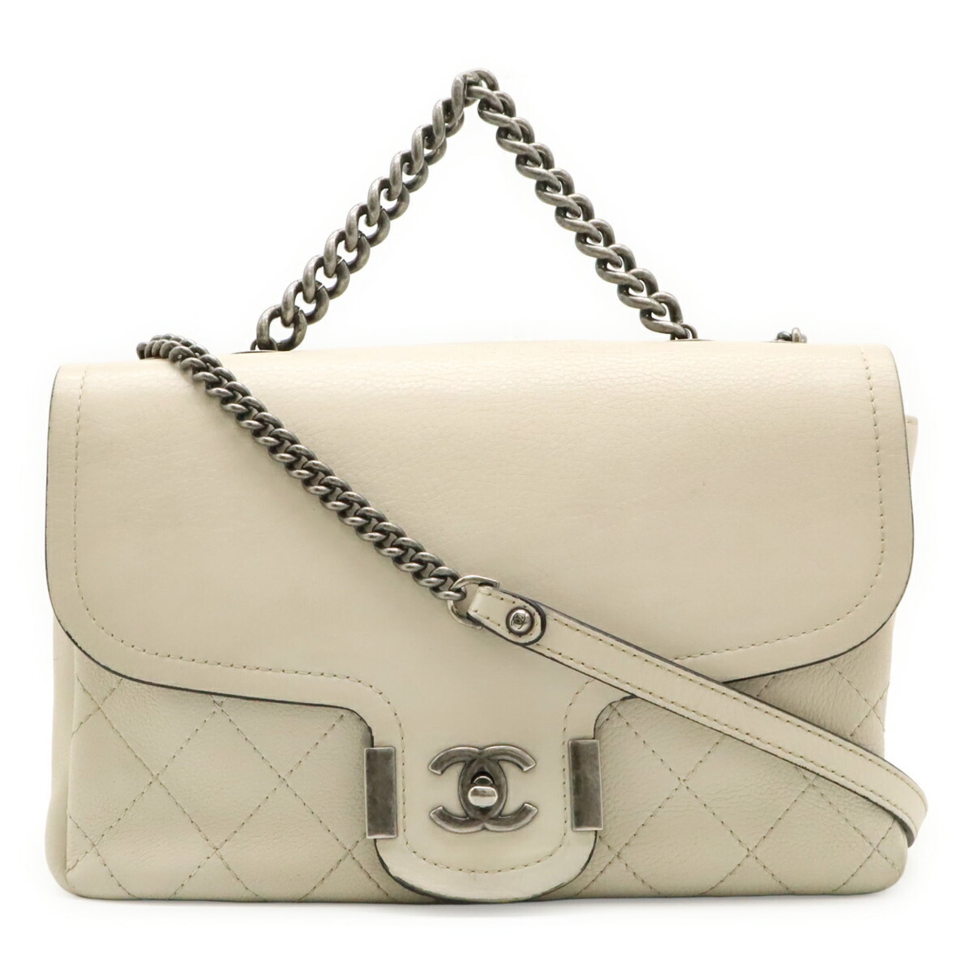Chanel Ivory Leather Handbag Shoulder Bag (Pre-Owned)
