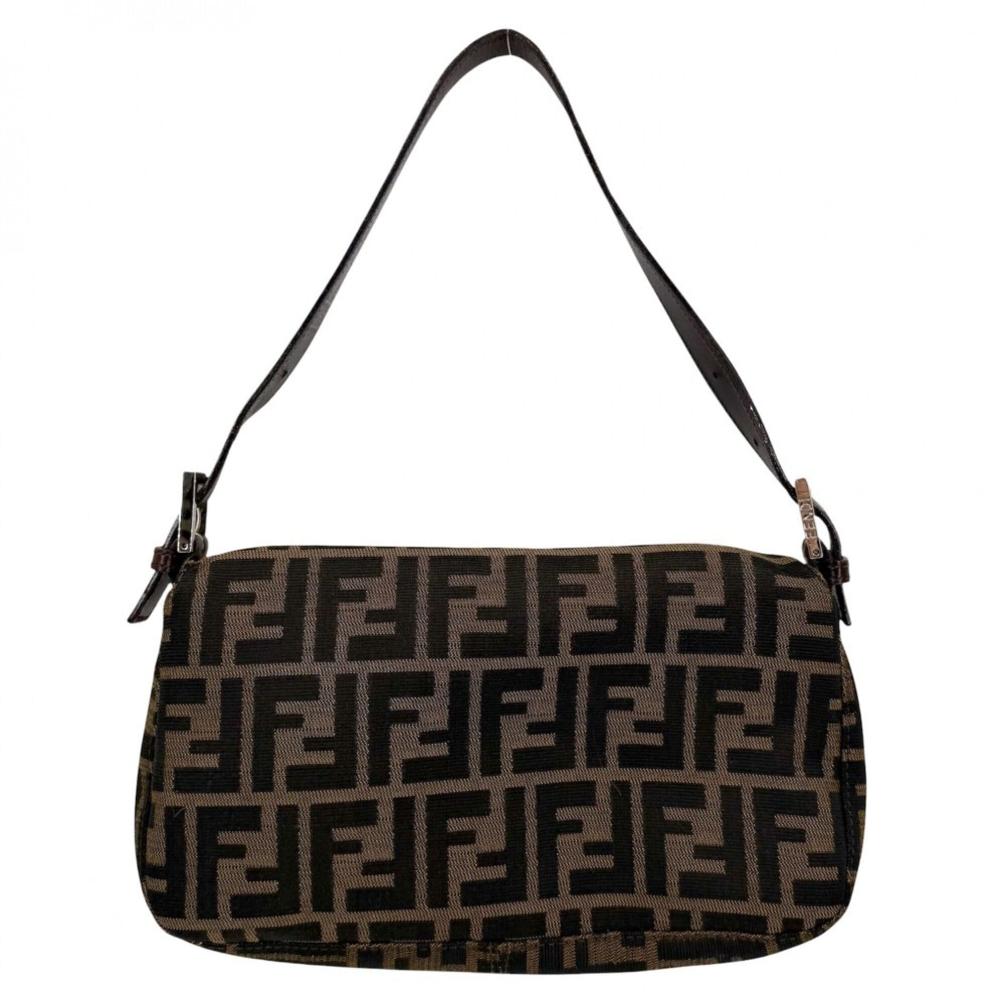 Fendi Zucca Brown Canvas Leather Shoulder Bag (Pre-Owned)