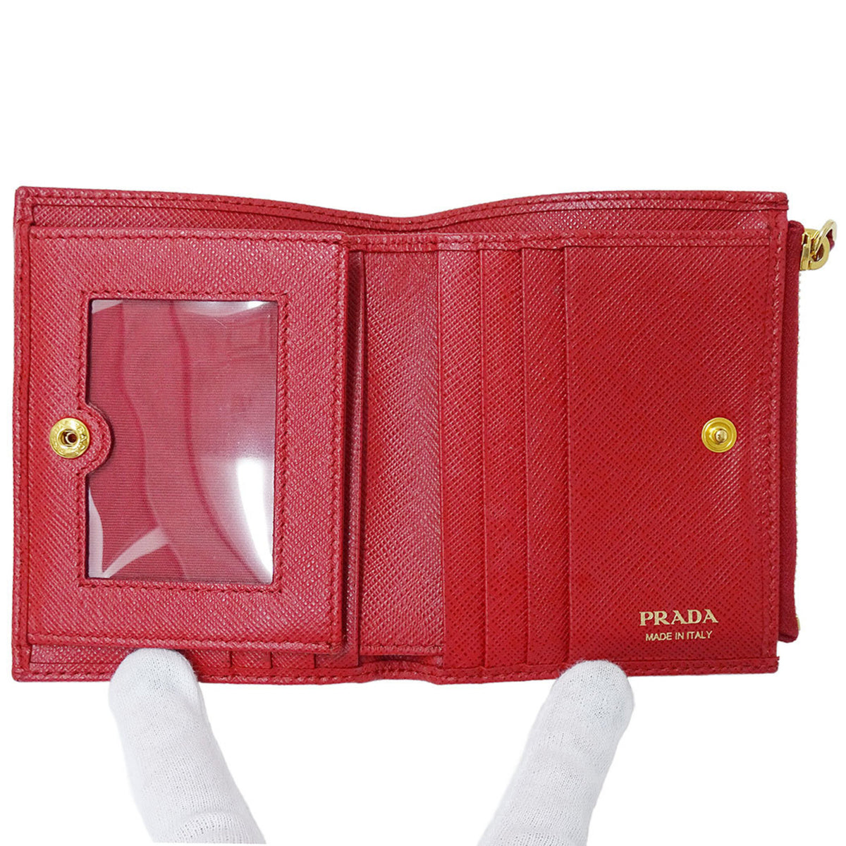 Prada Red Color Saffiano Wallet (Bi-Fold) (Pre-Owned)