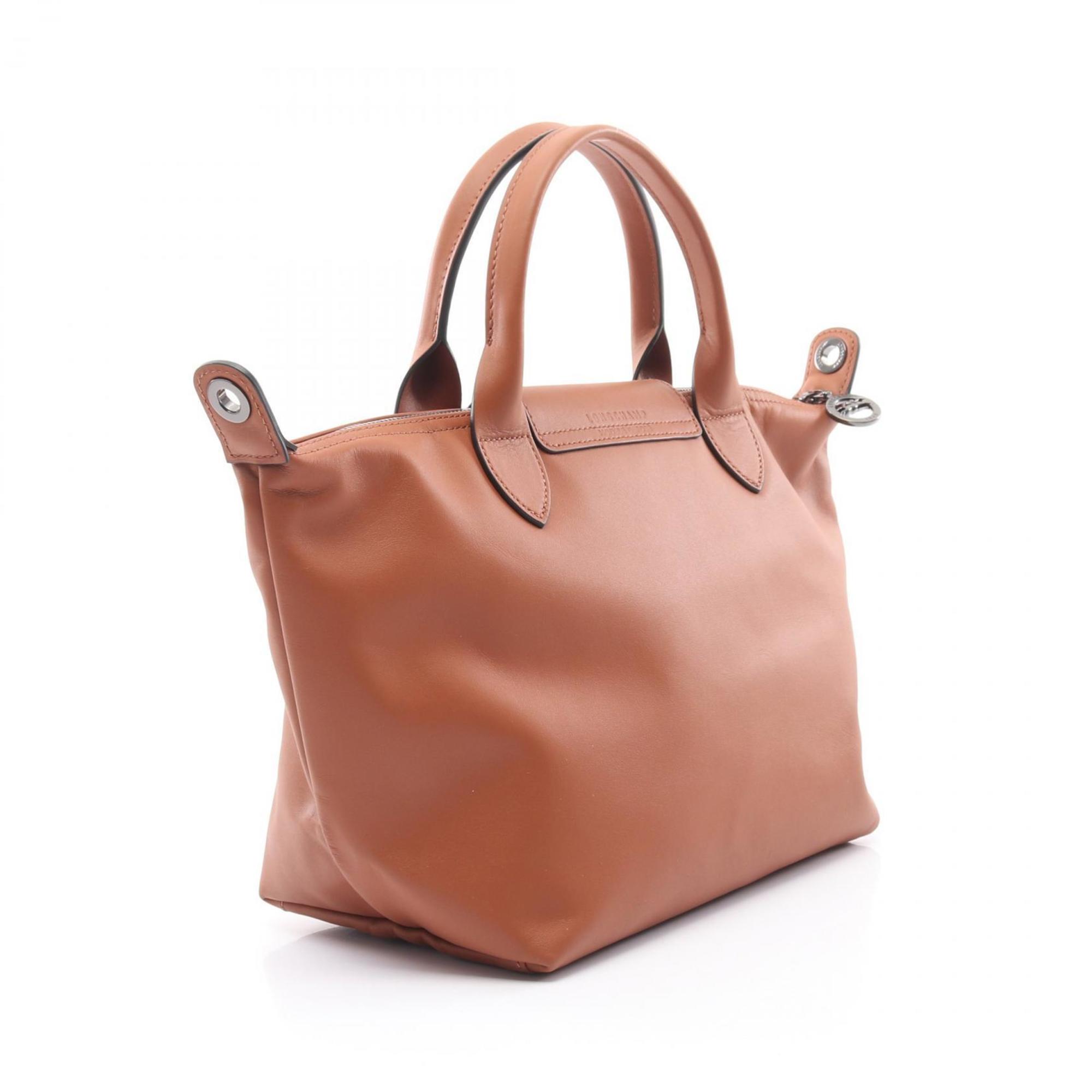 Longchamp Le Pliage Brown Leather Handbag (Pre-Owned)