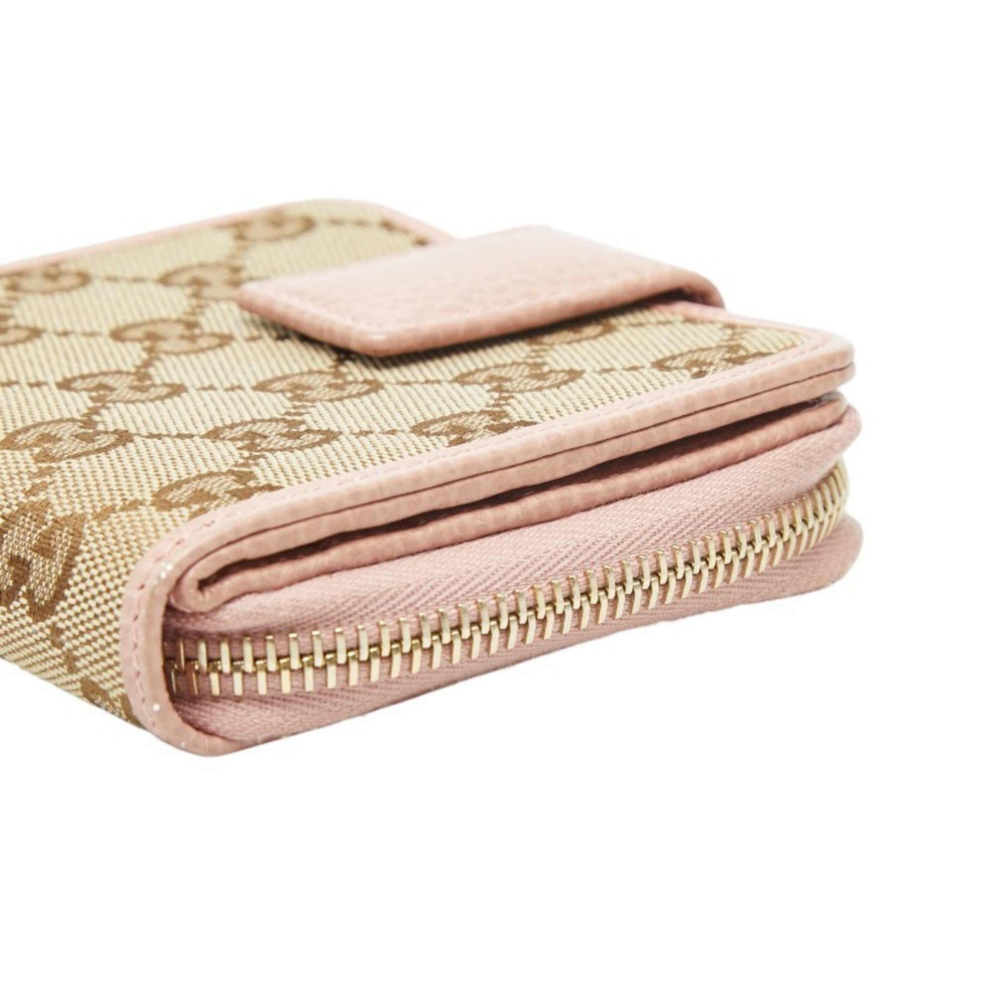 Gucci Beige Pink Canvas Leather Wallet (Bi-Fold) (Pre-Owned)