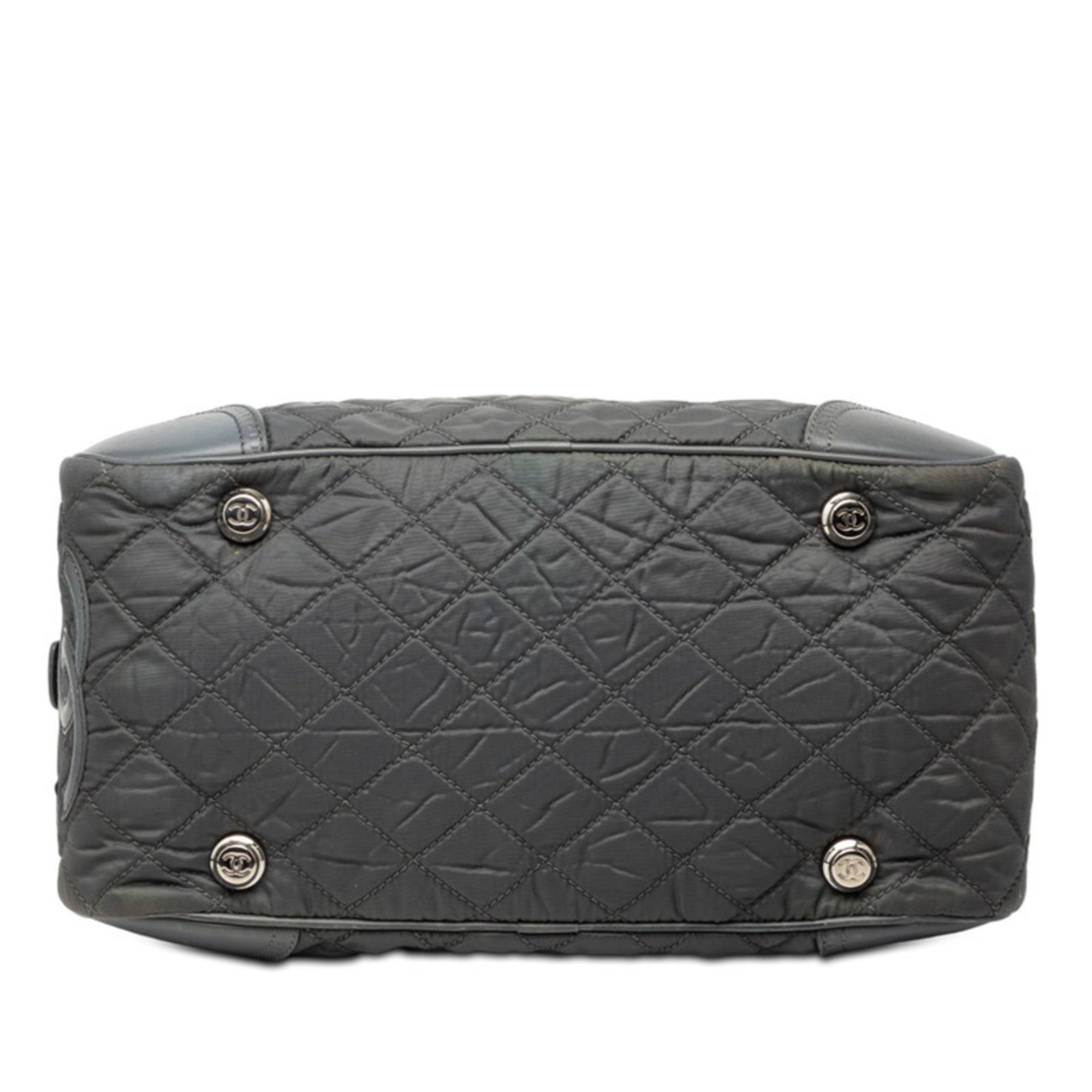 Chanel Gray Nylon Boston Bag Handbag (Pre-Owned)