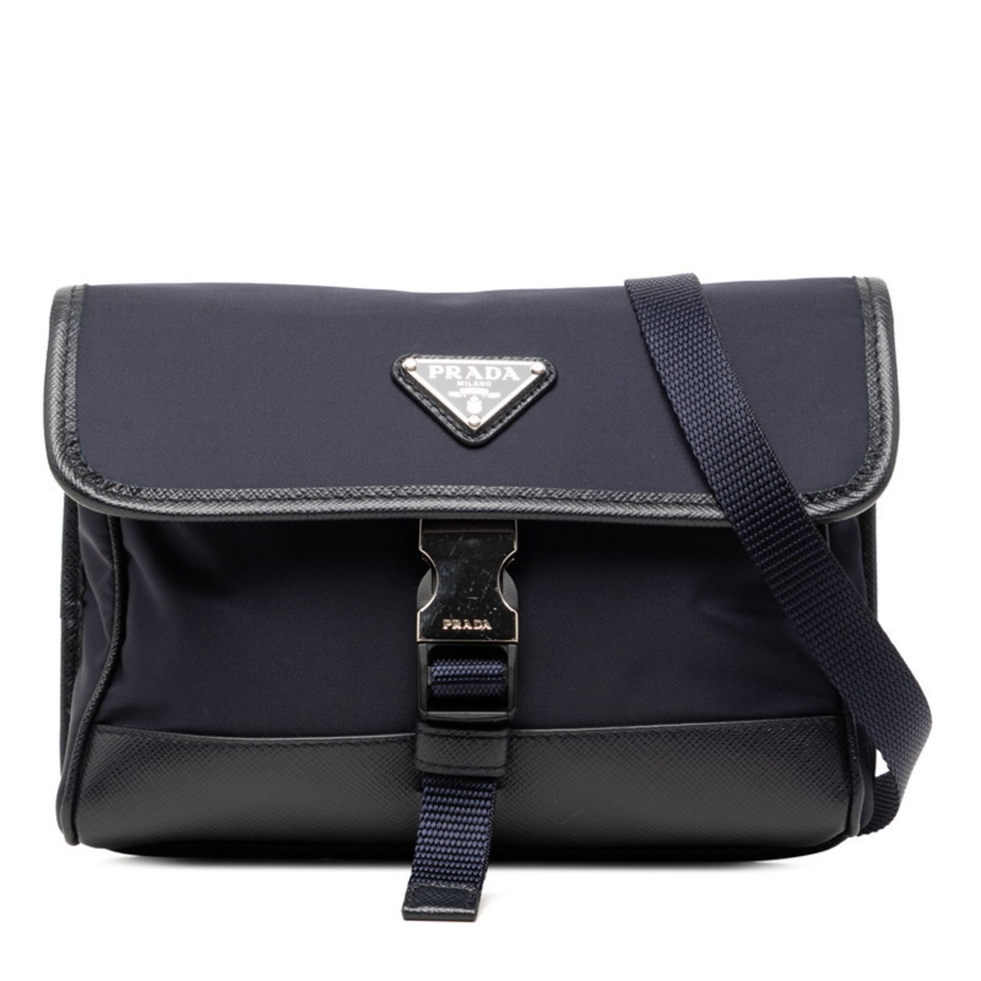 Prada Navy Nylon Leather Shoulder Bag (Pre-Owned)