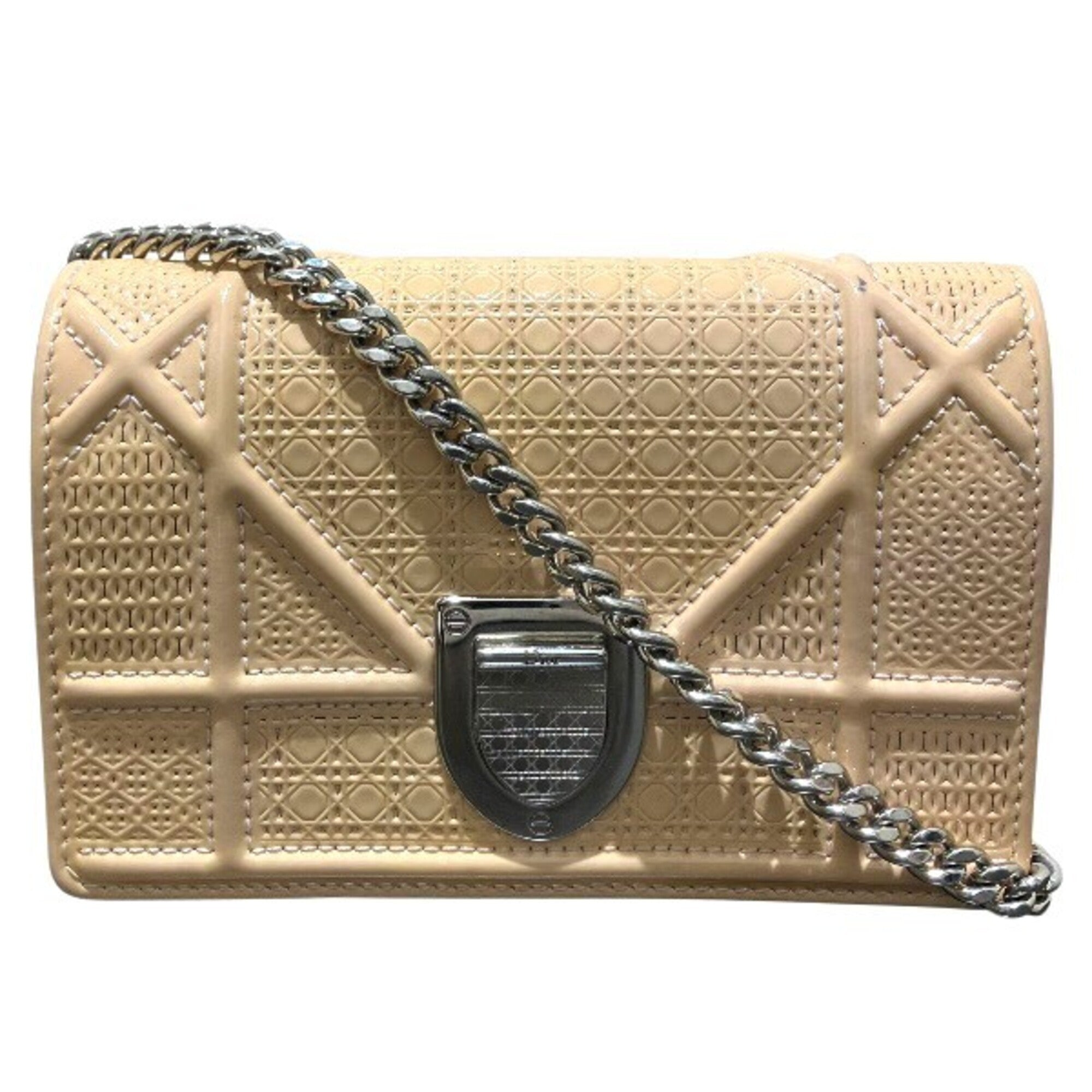 Christian Dior Beige Patent Leather Handbag Shoulder Bag (Pre-Owned)