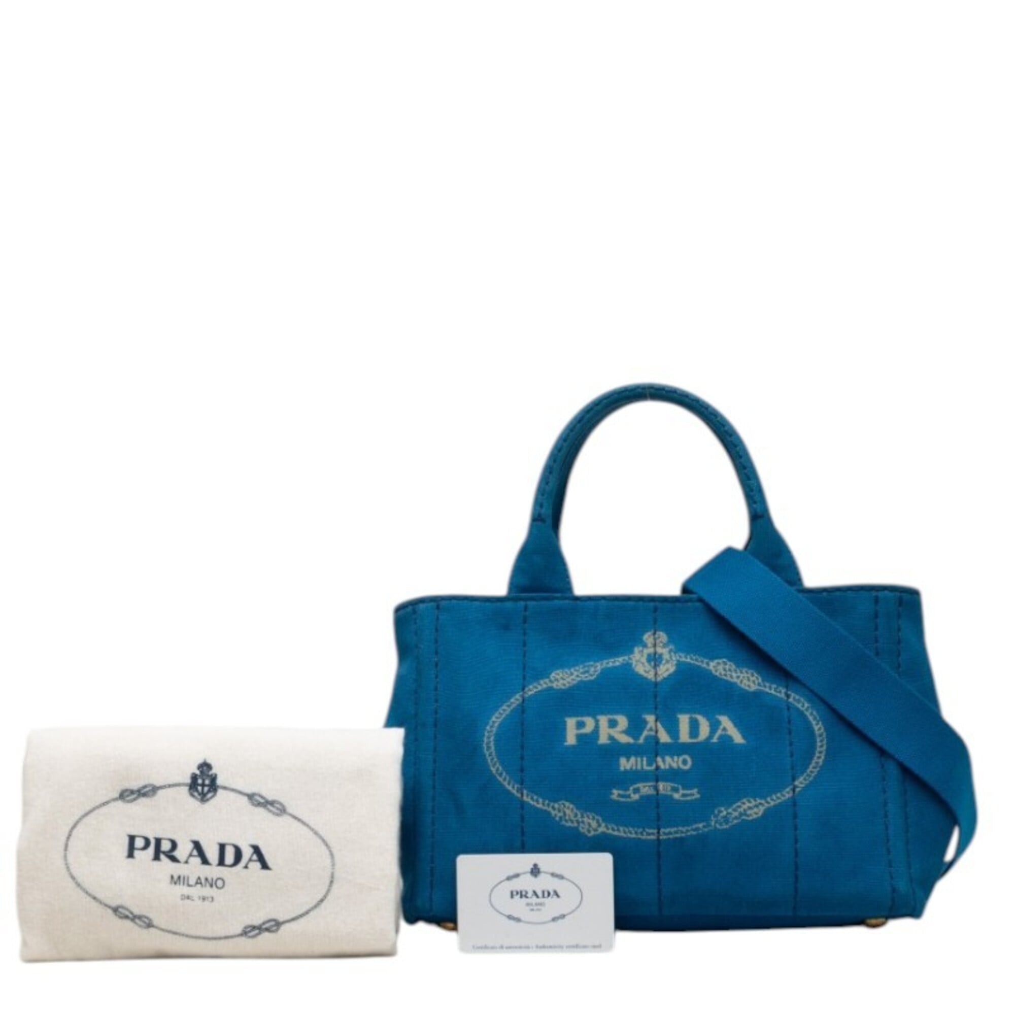 Prada Blue Canvas Handbag Shoulder Bag (Pre-Owned)