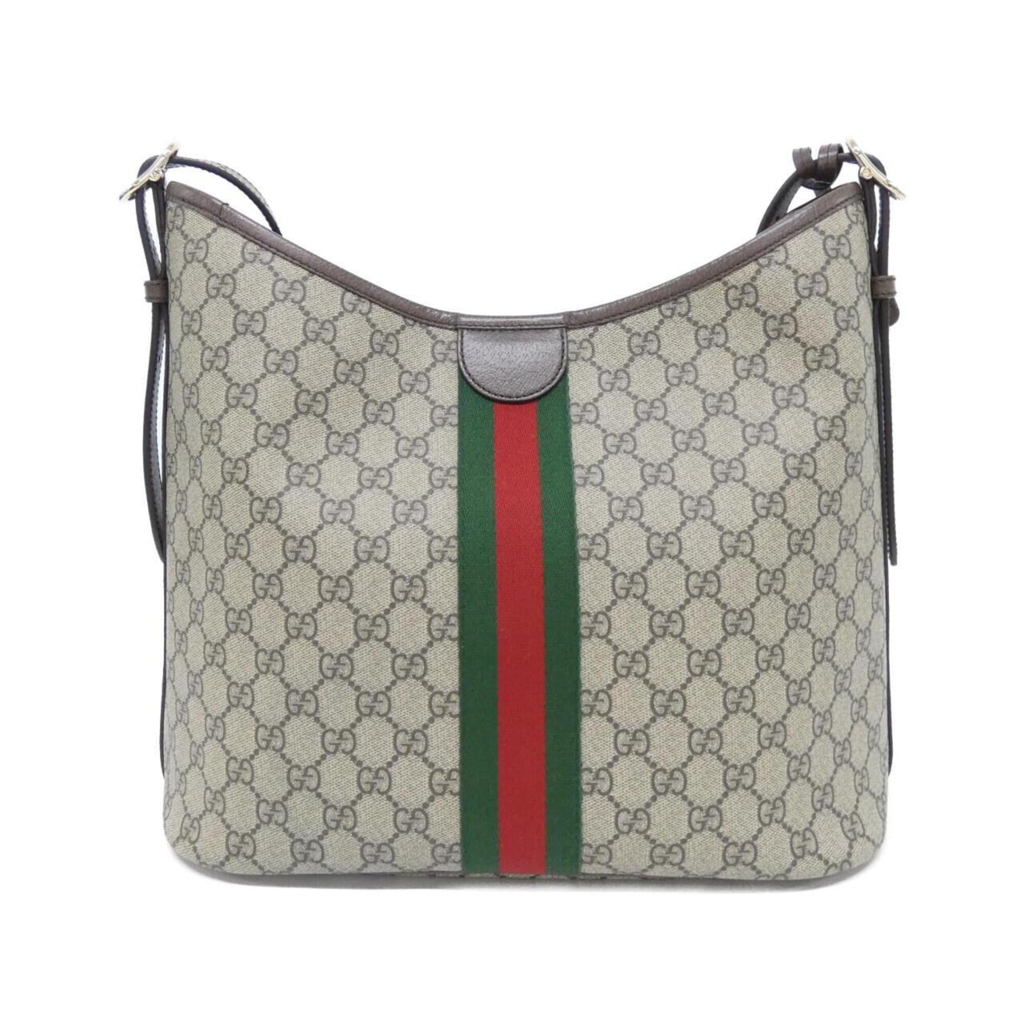 Gucci Beige Brown Coated Canvas Leather Shoulder Bag (Pre-Owned)