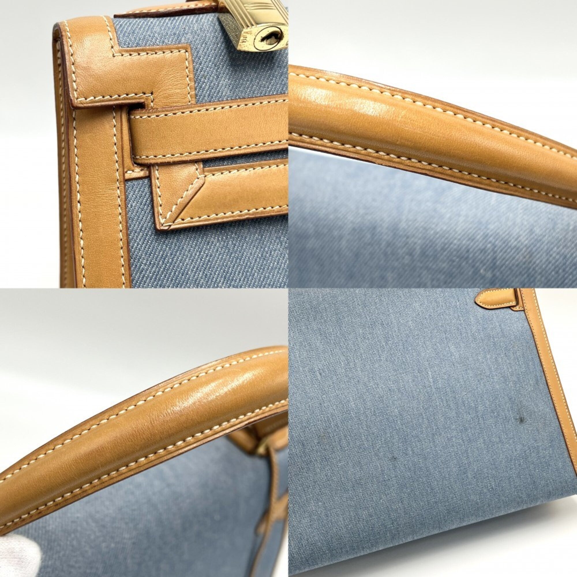 Hermes Black Brown Light Blue White Denim Handbag Shoulder Bag (Pre-Owned)