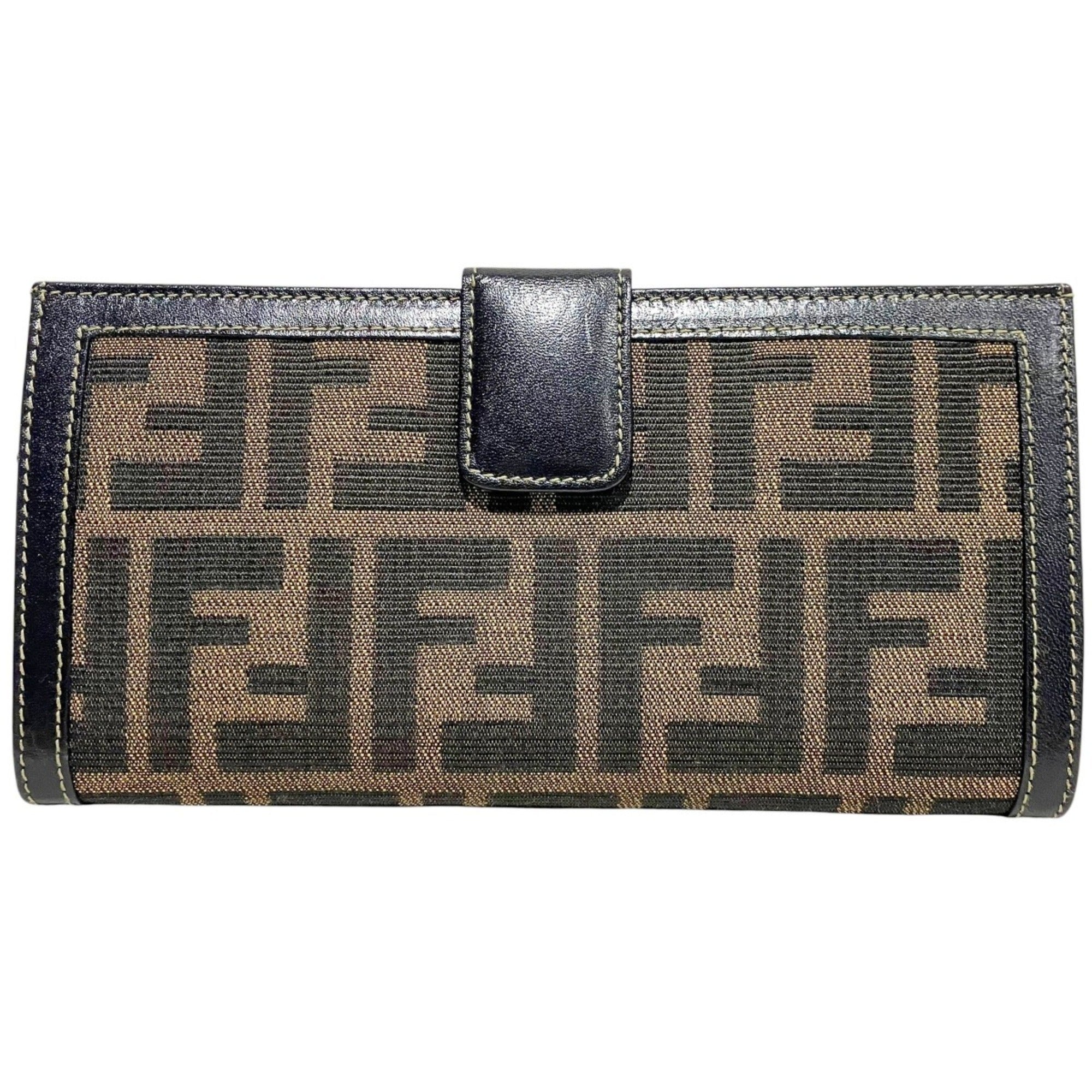 Fendi Brown Canvas Leather Long Wallet (Bi-Fold) (Pre-Owned)