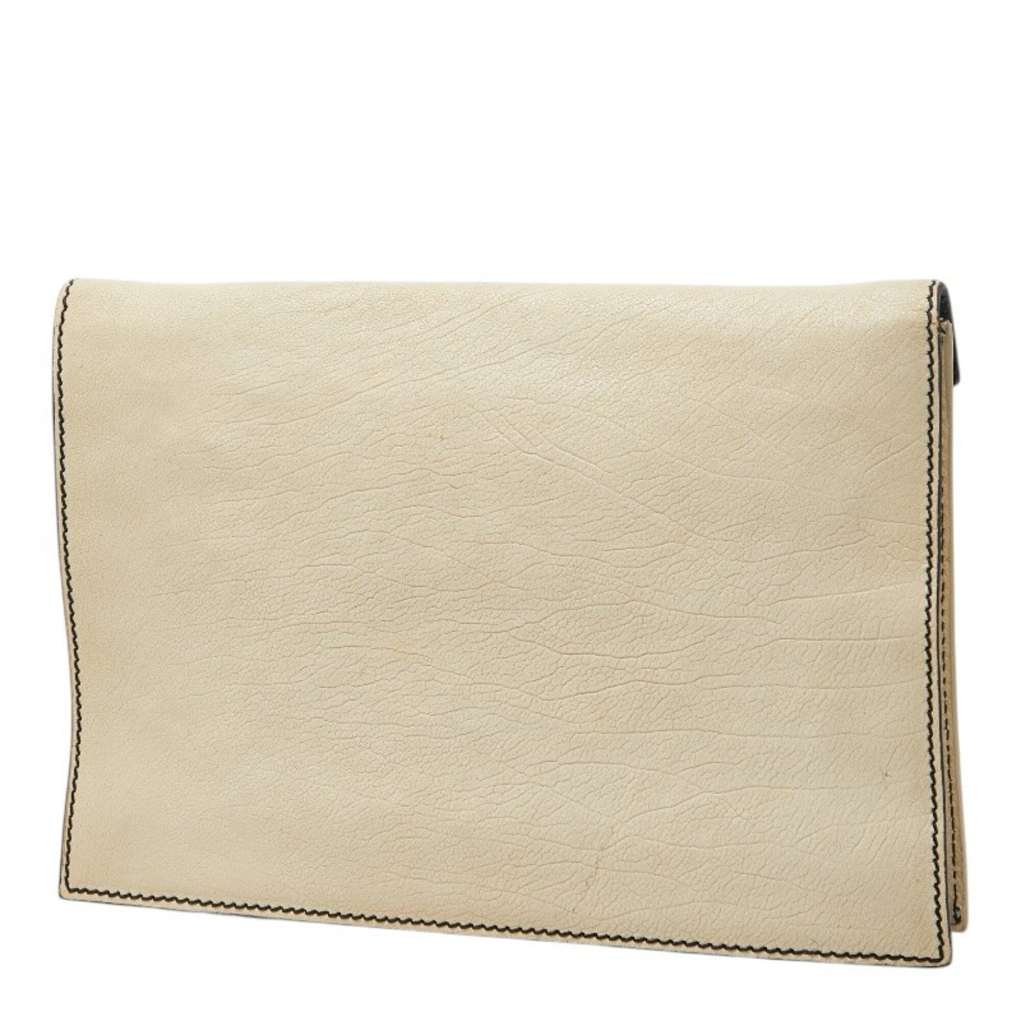 Saint Laurent Black White Leather Clutch Bag (Pre-Owned)