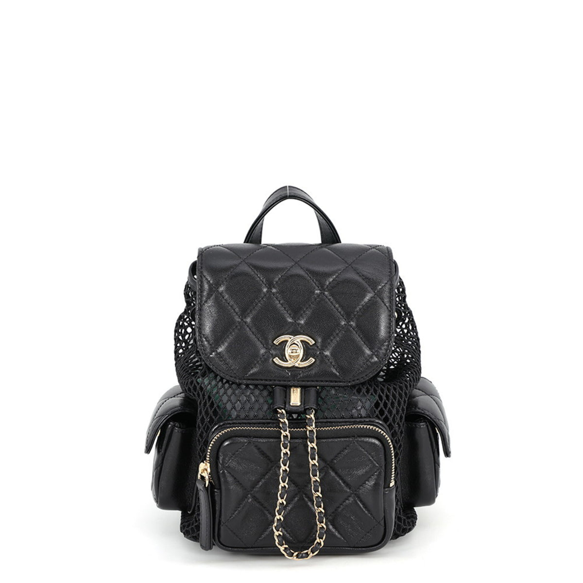 Chanel Matelasse Black Mesh Leather Backpack (Pre-Owned)