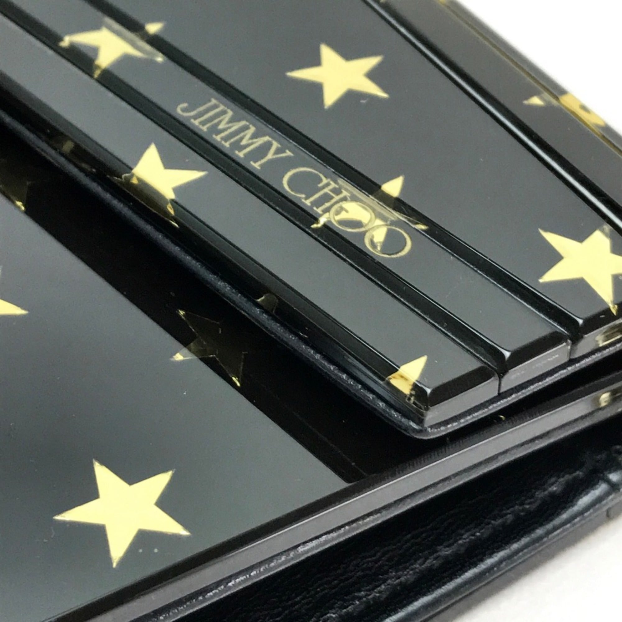 Jimmy Choo Black Gold Leather Plastic Clutch Bag Pochette Shoulder Bag (Pre-Owned)