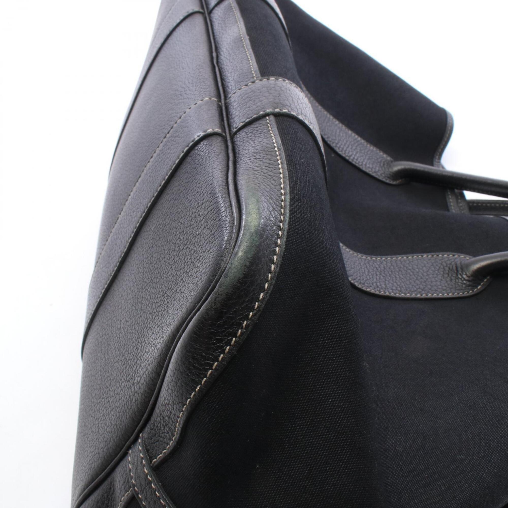 Hermes Black Toile Officier Leather Handbag Tote Bag (Pre-Owned)