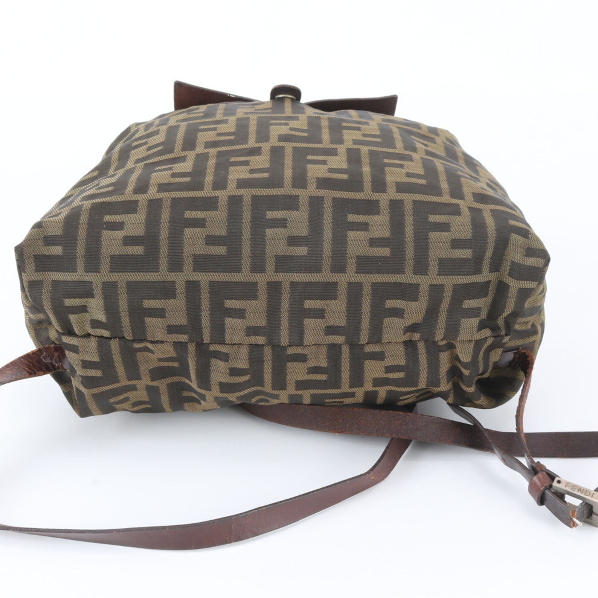 Fendi Brown Leather Canvas Backpack Handbag (Pre-Owned)