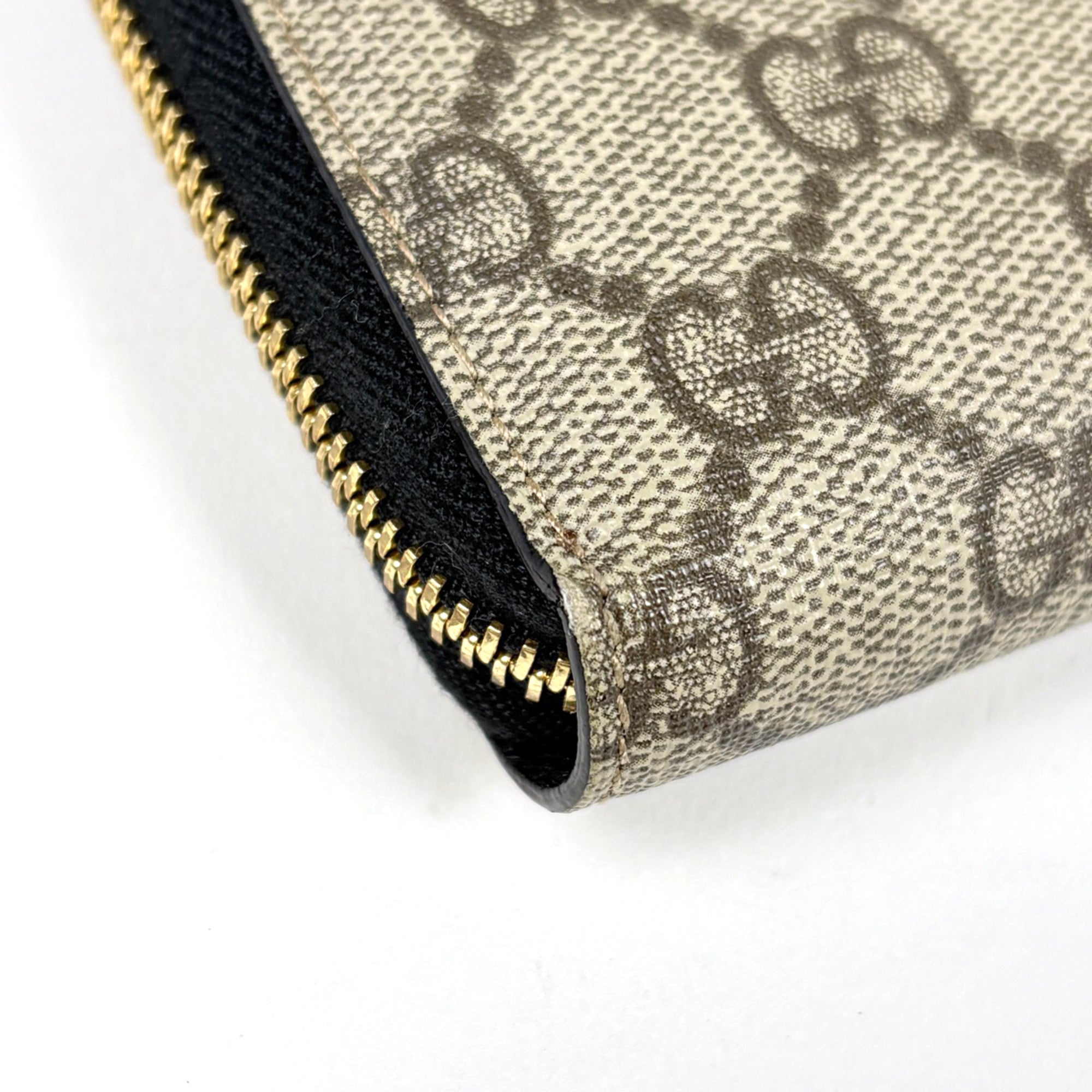 Gucci Beige Black Coated Canvas Leather Long Wallet (Bi-Fold) (Pre-Owned)