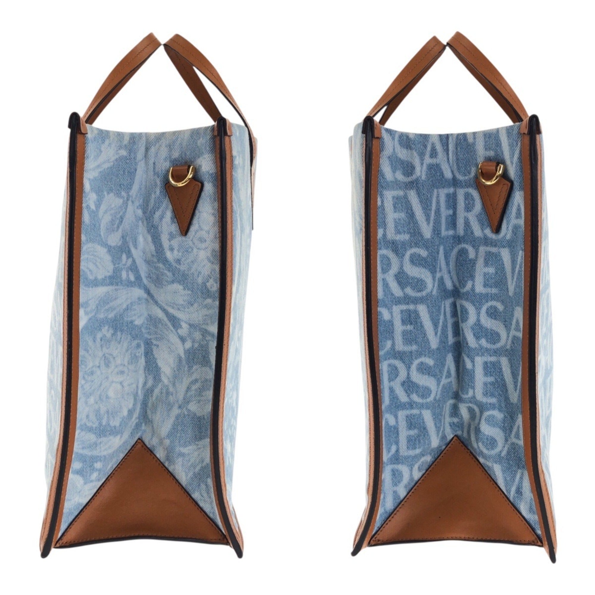 Versace Blue Brown Denim Handbag Tote Bag (Pre-Owned)