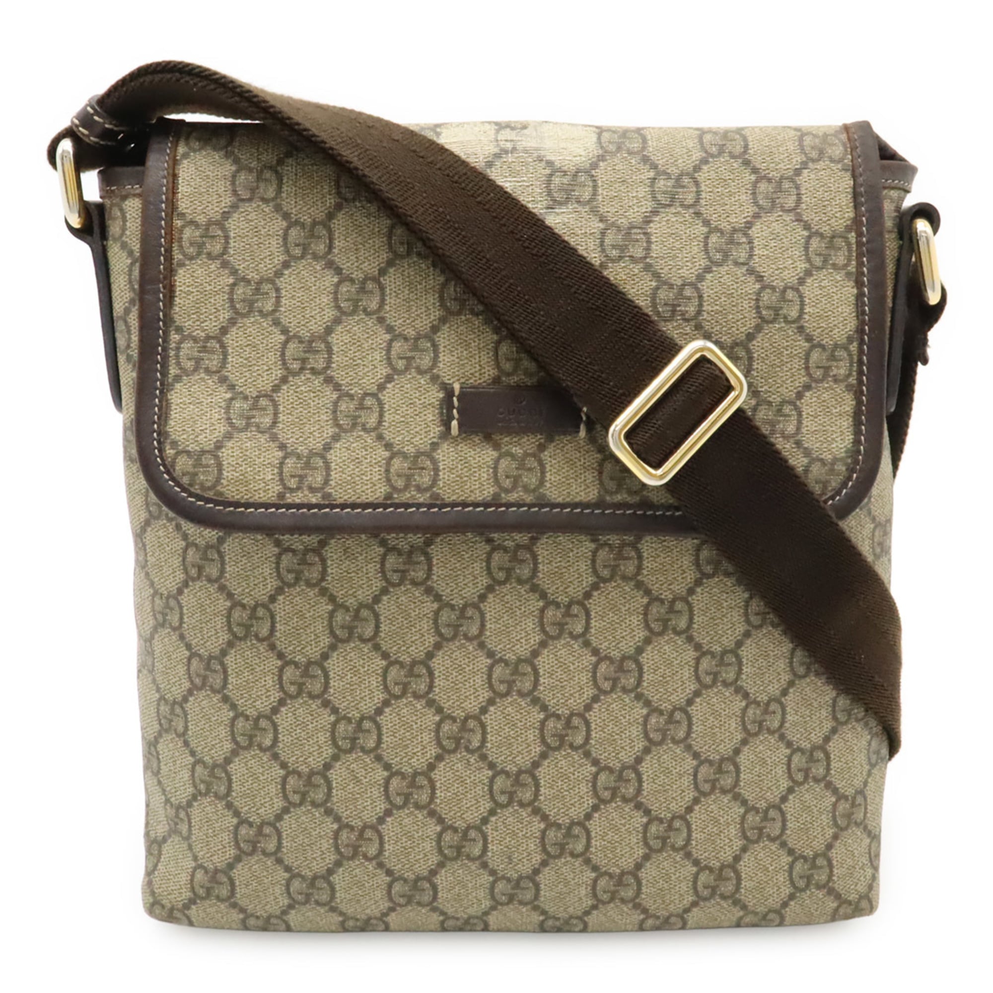 Gucci Gg Plus Beige Dark Brown Gg Supreme Leather Pochette Shoulder Bag (Pre-Owned)