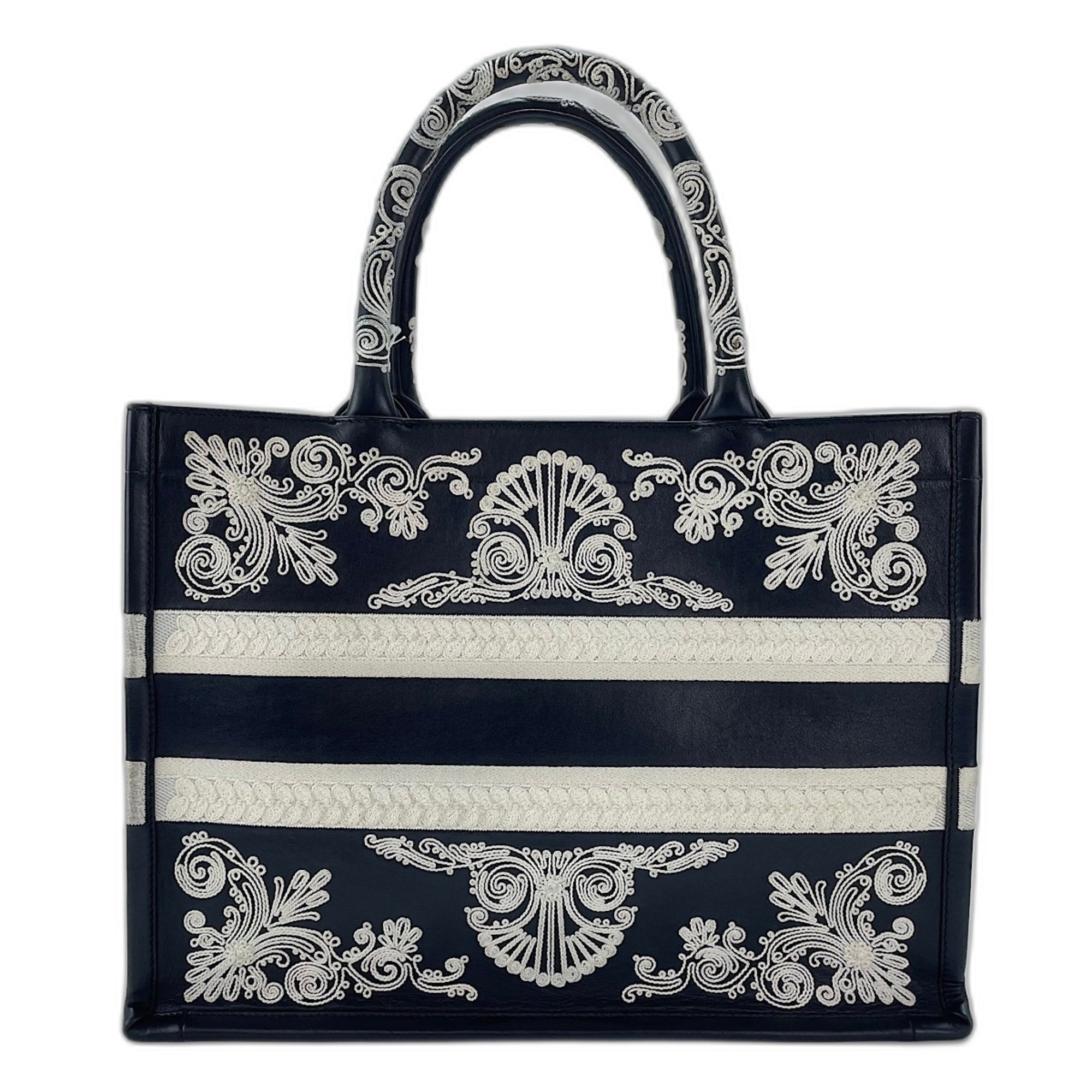 Christian Dior Black Embroidery Leather Tote Bag (Pre-Owned)
