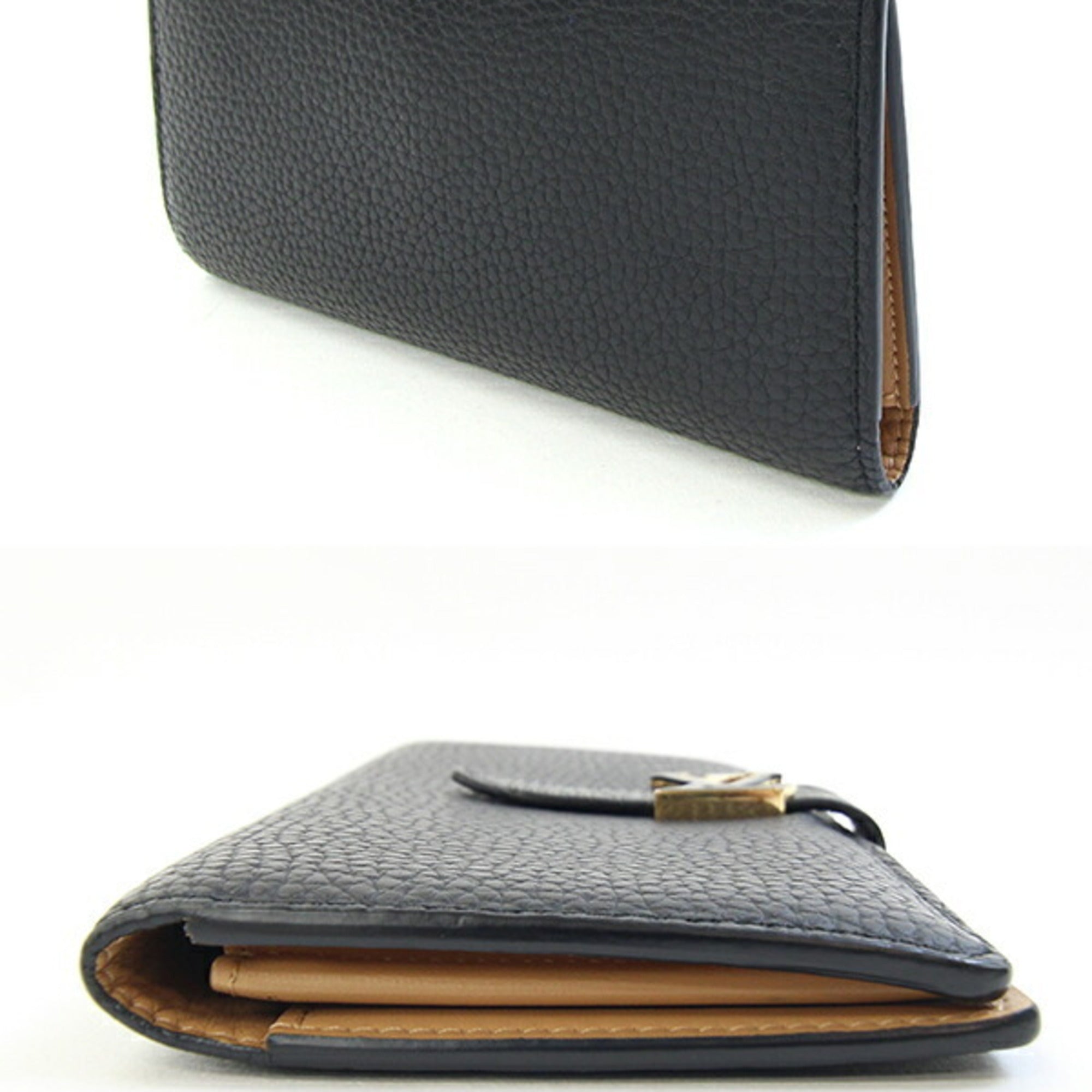 Louis Vuitton Noir Leather Long Wallet (Bi-Fold) (Pre-Owned)