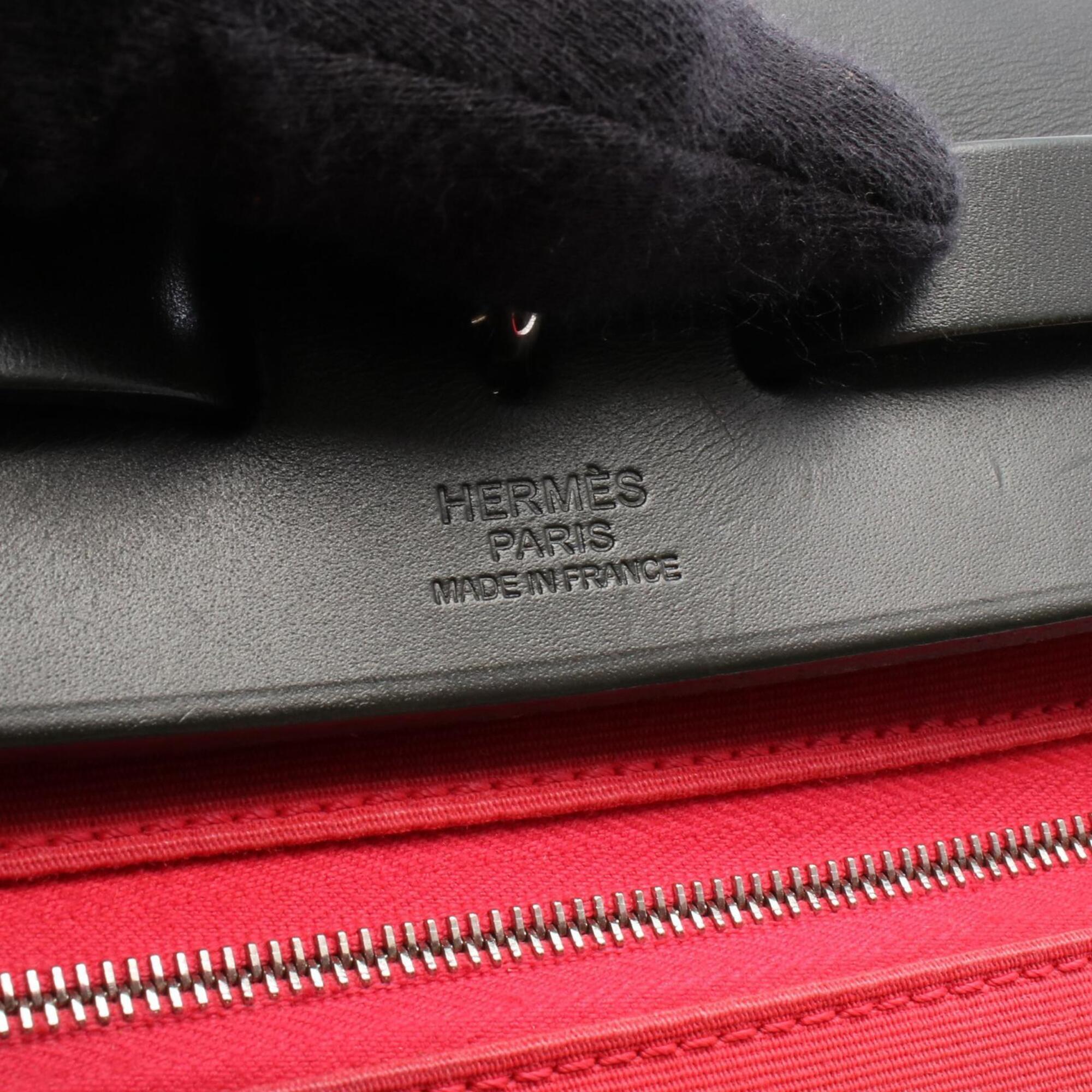 Hermes Black Red Color Toile Officier Canvas Leather Handbag Pouch (Pre-Owned)
