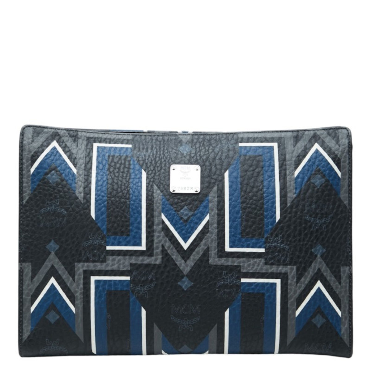 Mcm Black Blue Gray Leather Clutch Bag (Pre-Owned)