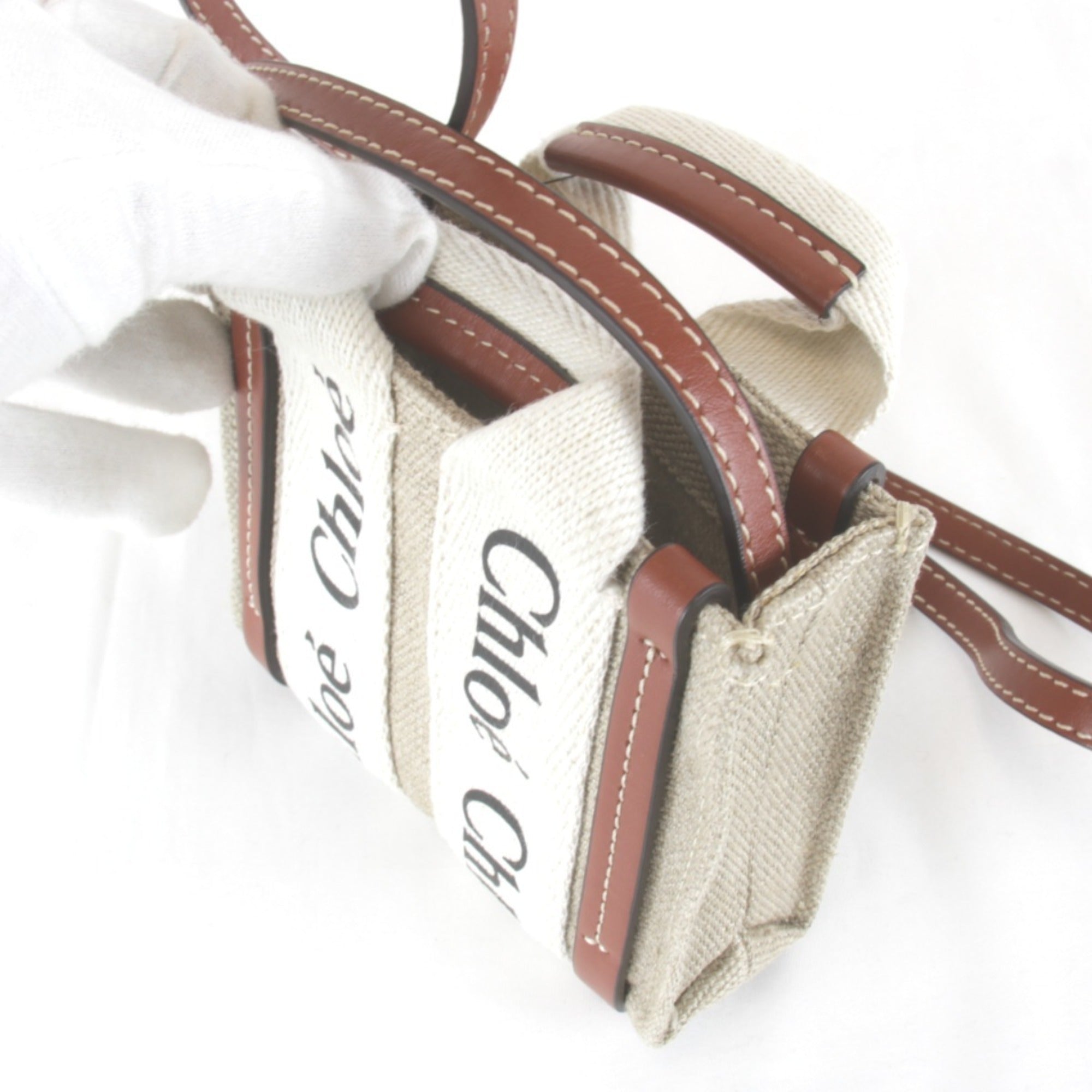 Chloé Beige Linen Cotton Leather Tote Bag (Pre-Owned)